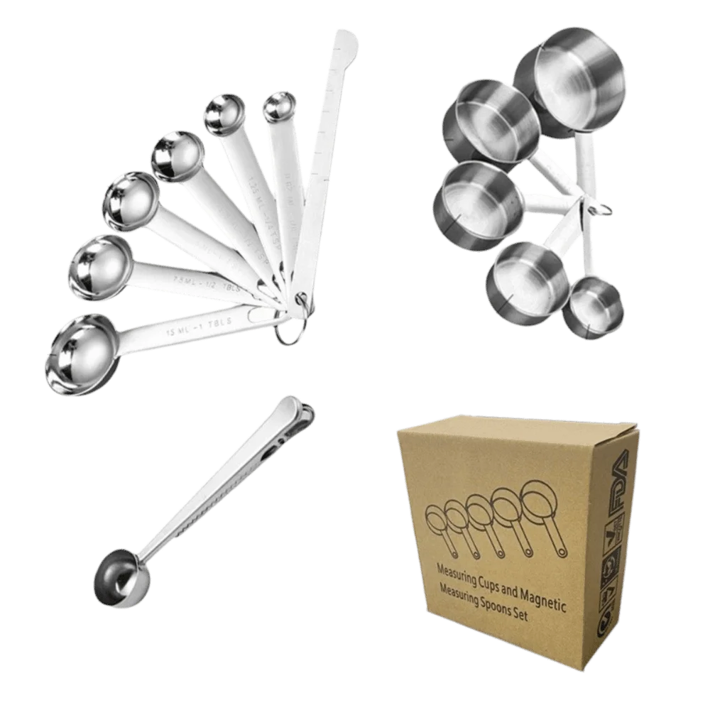 Stainless Steel Measuring Cups Spoons Set Nested Stackable Restaurant Grade Measuring Spoon Clear Measurement Marking