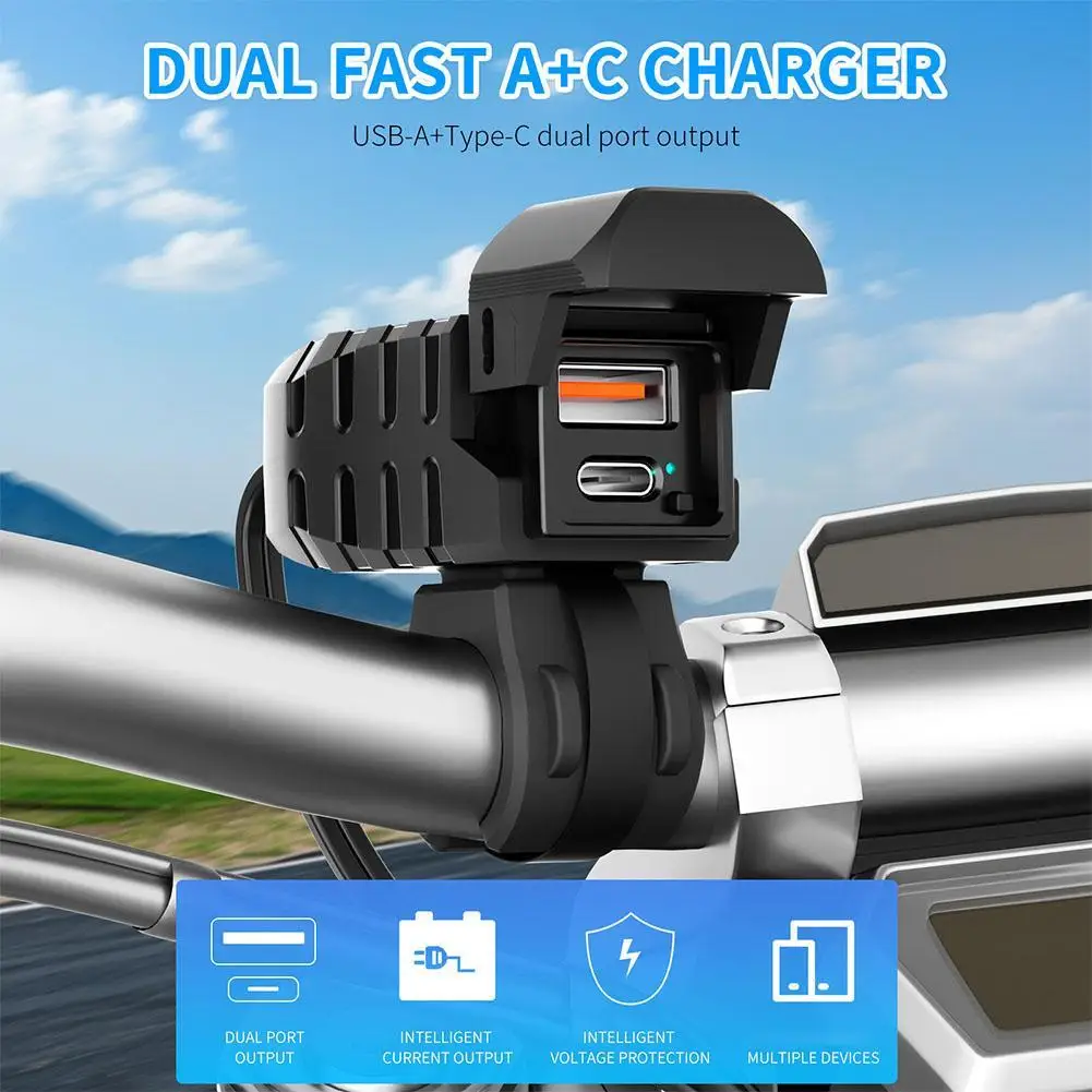 

1Set Motorcycle Mobile Phone Charger Hard Cover With Mini Switch Display Light Car Charger PD Super Fast Charging Waterproof