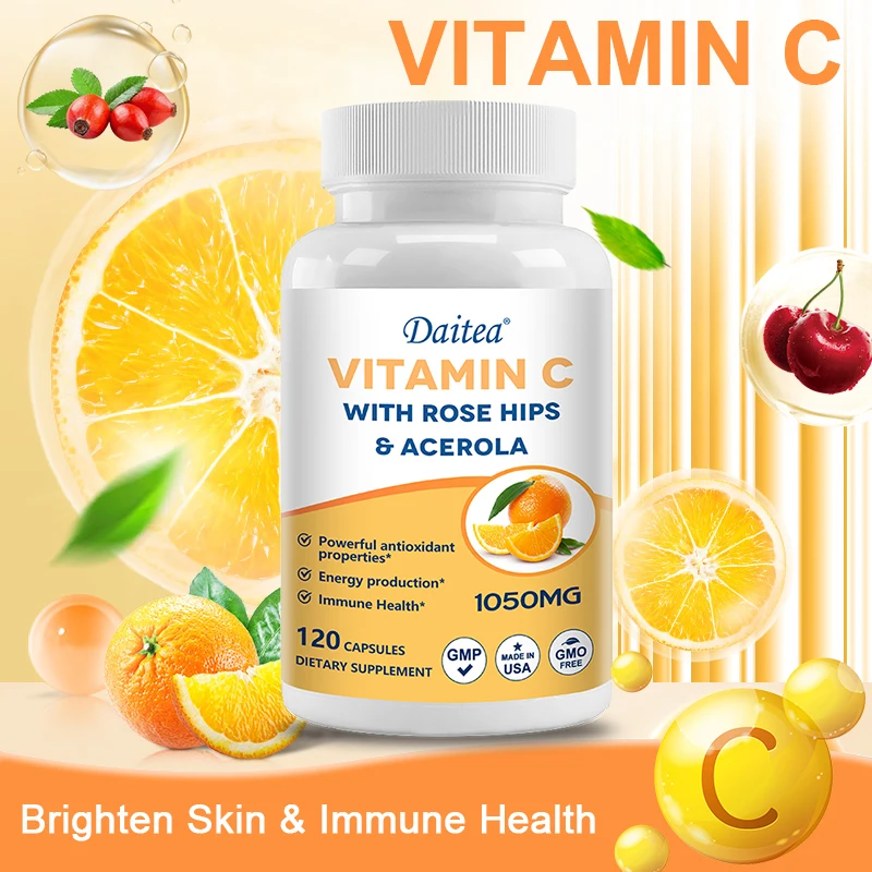 

Vitamin C 1000mg Capsules, High Absorption, Immune Support, Antioxidant, Skin Health & Collagen Boost, Non-GMO Gluten Free Vegan