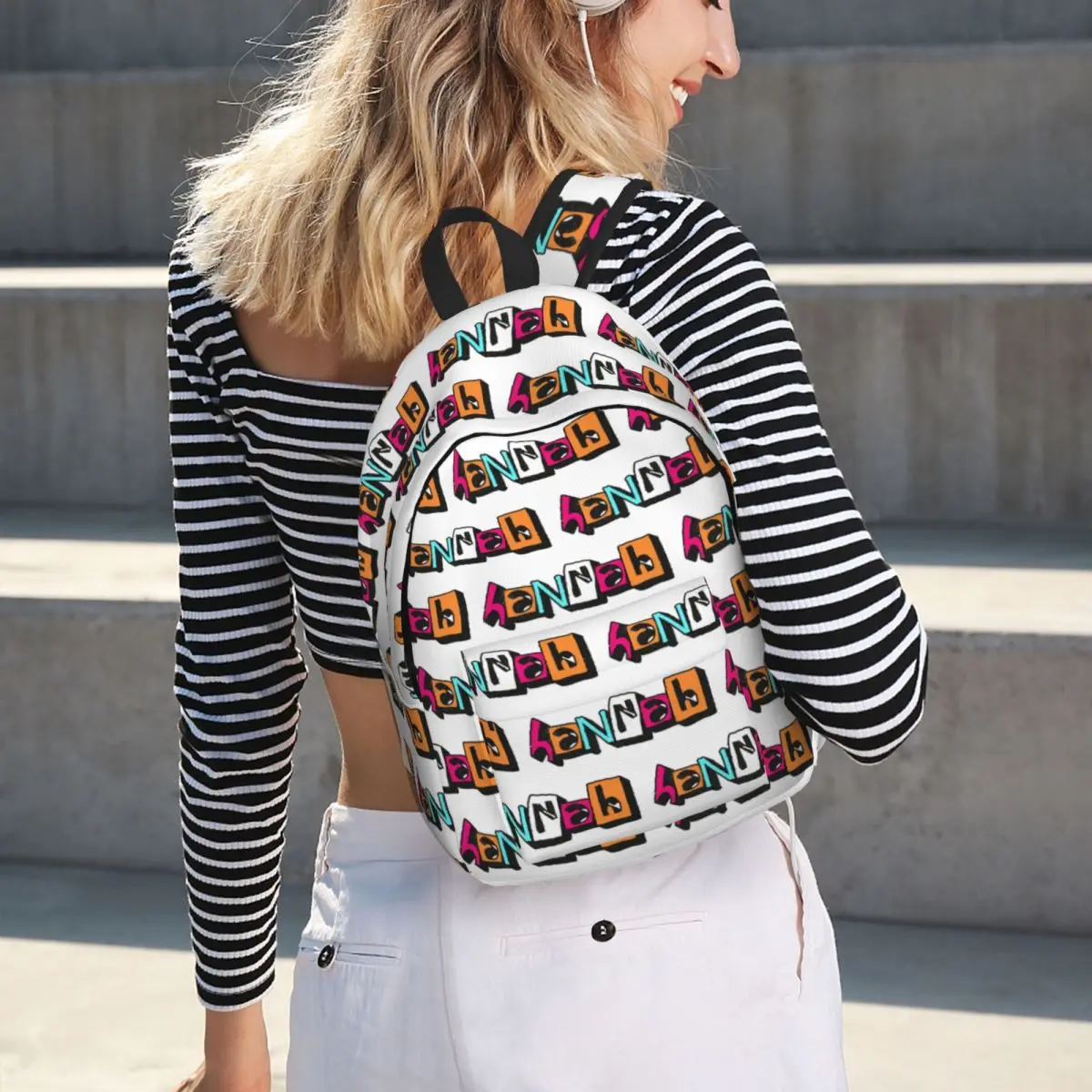 HANNAH Custom Text Birthday Name Student Backpack School Bag Hiking Travel Daypack for Men Women Fashion Bookbag Shoulder Bags
