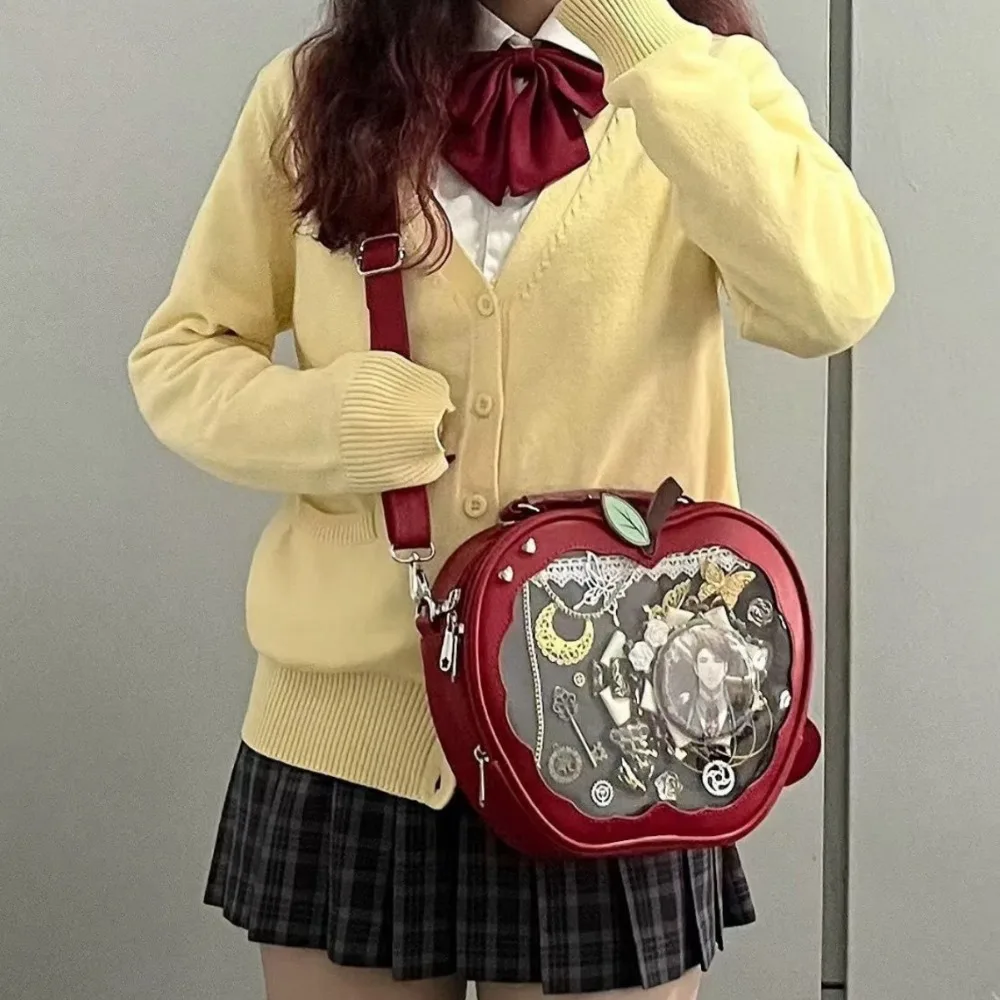 Kawaii Apple PU Ita Bag Lolita Clear Window Handbag Japanese Harajuku Cute Girls Y2K Transparent Cartoon Backpack