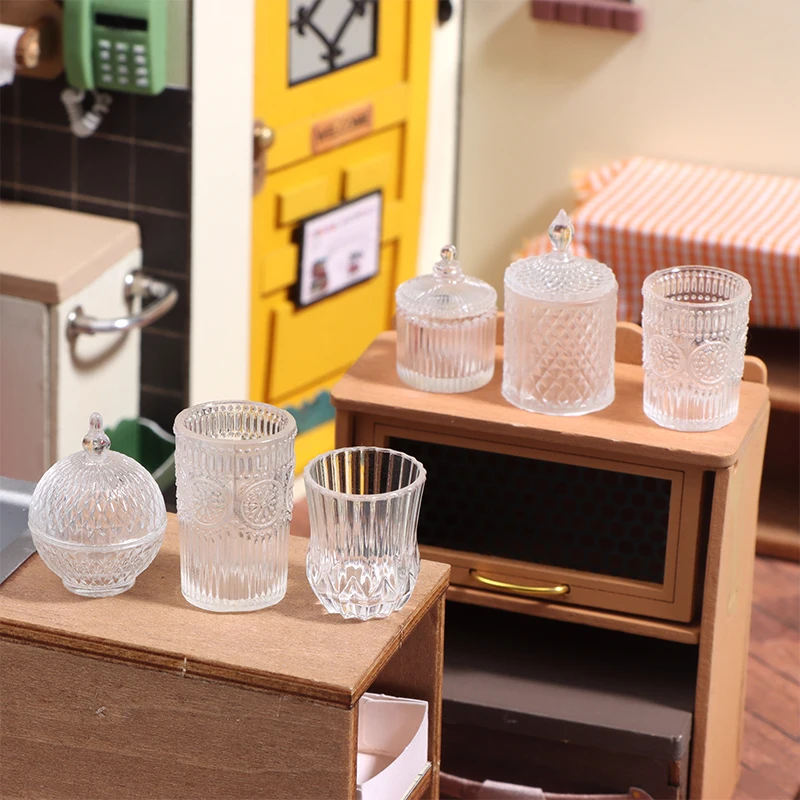 1Pc 1:12 Dollhouse Miniature Jar Cup Tableware Storage Jar Candy Jar Cookie Jar Water Cup Tea Cup Model Toys Kitchen Decor