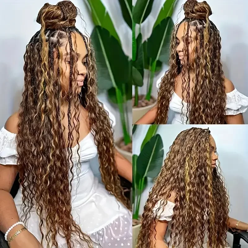 Trenzas bohemias, cabello humano a granel, cabello trenzado 100% humano, onda profunda, sin trama, extensiones de cabello humano a granel, cabello Remy brasileño