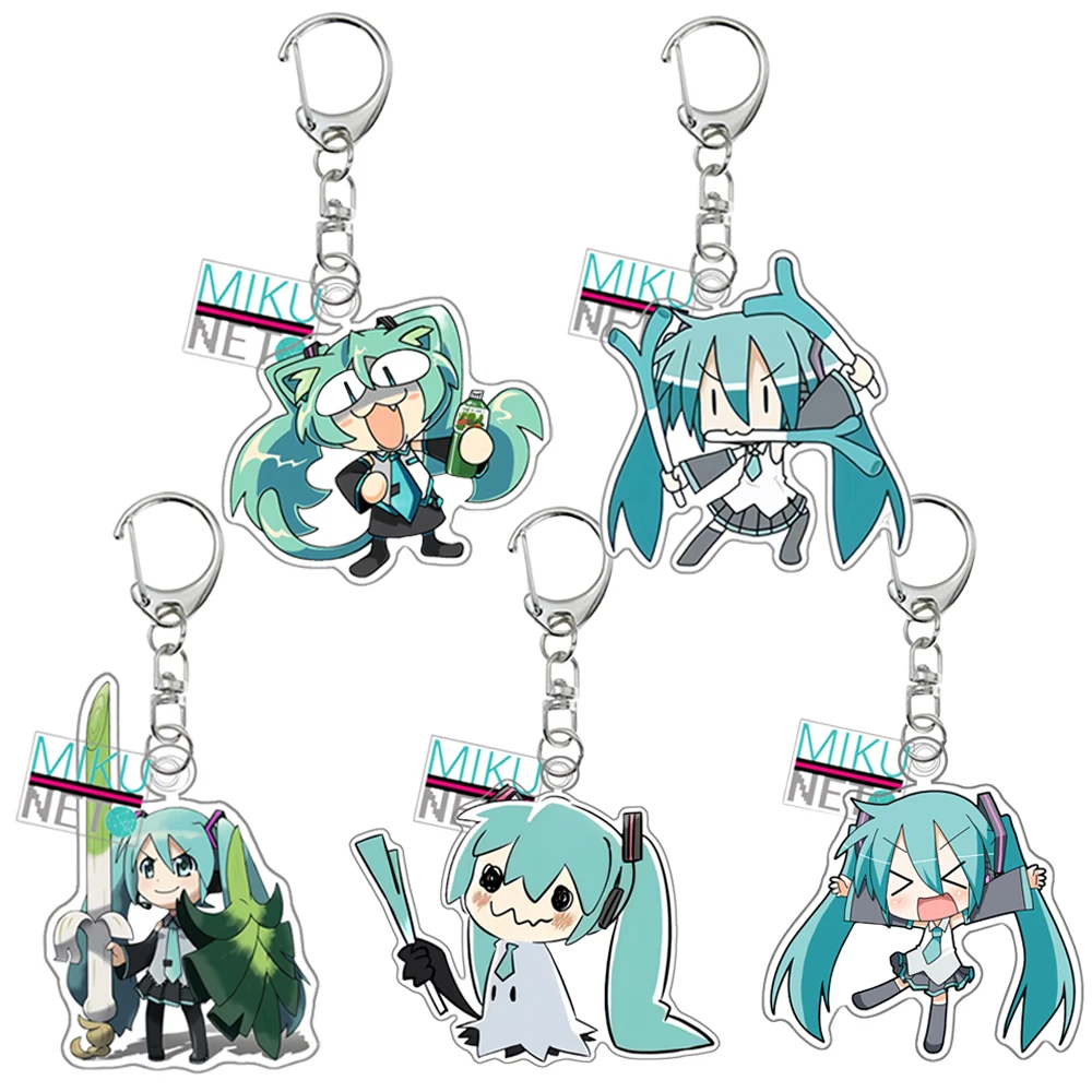 Acrylic Key Chain Anime Figure Hatsune Miku Keychain Cartoon Cute Key Ring Bag Pendant Decoration Accessories Gift