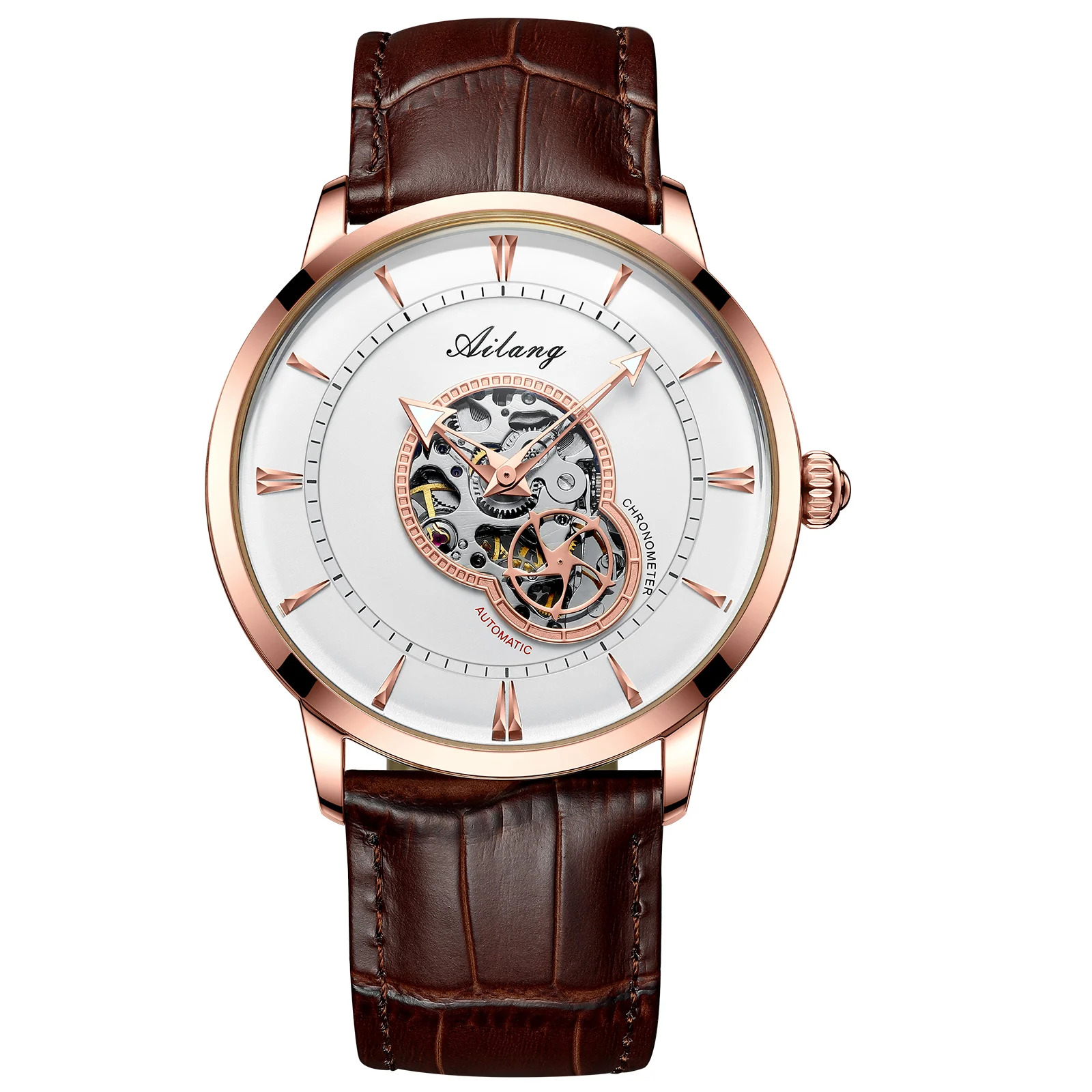 AILANG Fashion Business Men Watch Waterproof Luminous Hollow Tourbillon Male Clock Automatic Mechanical Leather Men's Watches