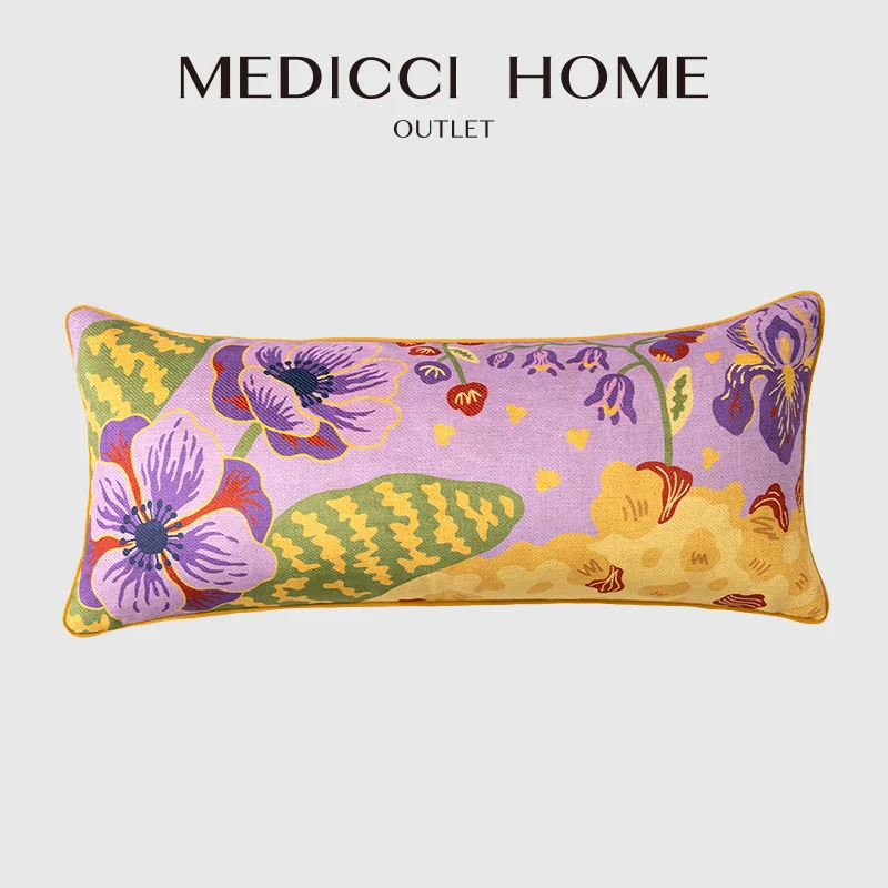 Medicci Home Vintage Indonesian Vibrant Botanical Design Long Cushion Cover Javanese Handmade Pillowcase 30x70cm Boho Home Decor