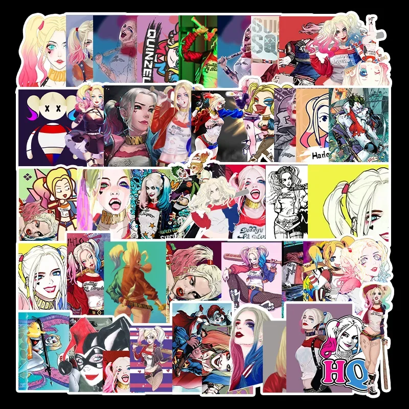 52 Pcs DC Anime Figure Harley Quinn Suitcase Skateboard Refrigerator Laptop Books PVC Stickers Children\'s Toys Birthday Gifts