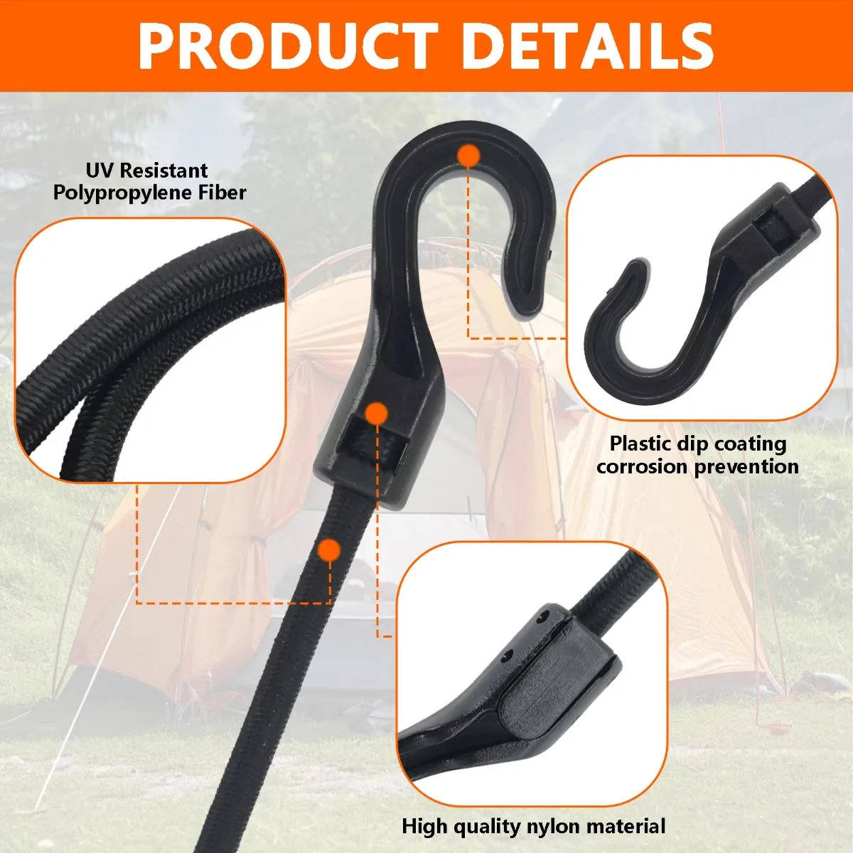 5PCS Open End Cord Hooks Snap Boat Kayak Motorcycle Rope Buckle 5MMX40CM Camping Tent Hook for Bungee Shock Elastic Straps gallery 4