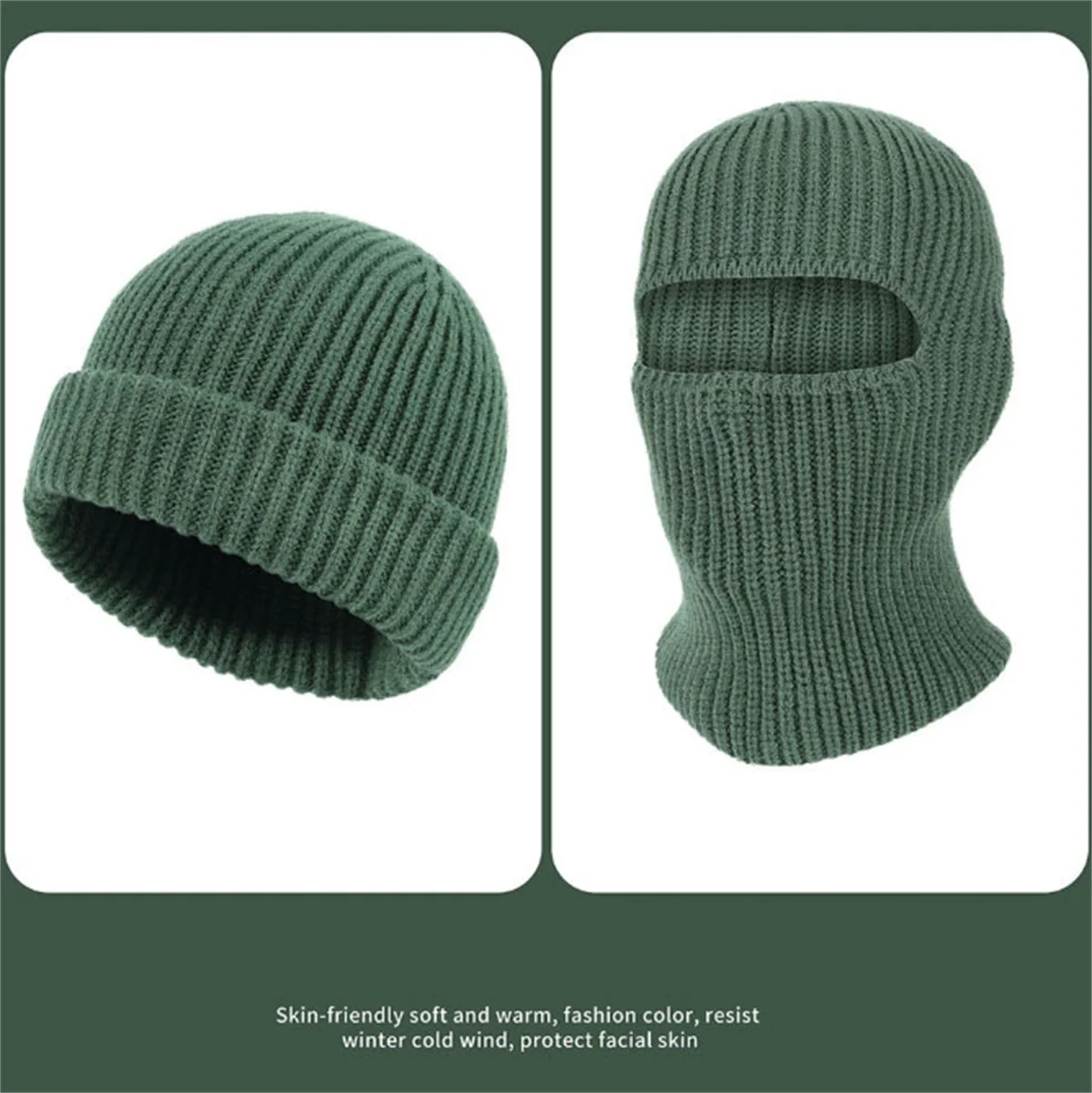 2pcs A Hole Beanies Mask Knit Hat 2in1 Full Face Protection Earmuffs Balaclava Cap Winter Outdoor Cycling Ski Warm Face Cover 2