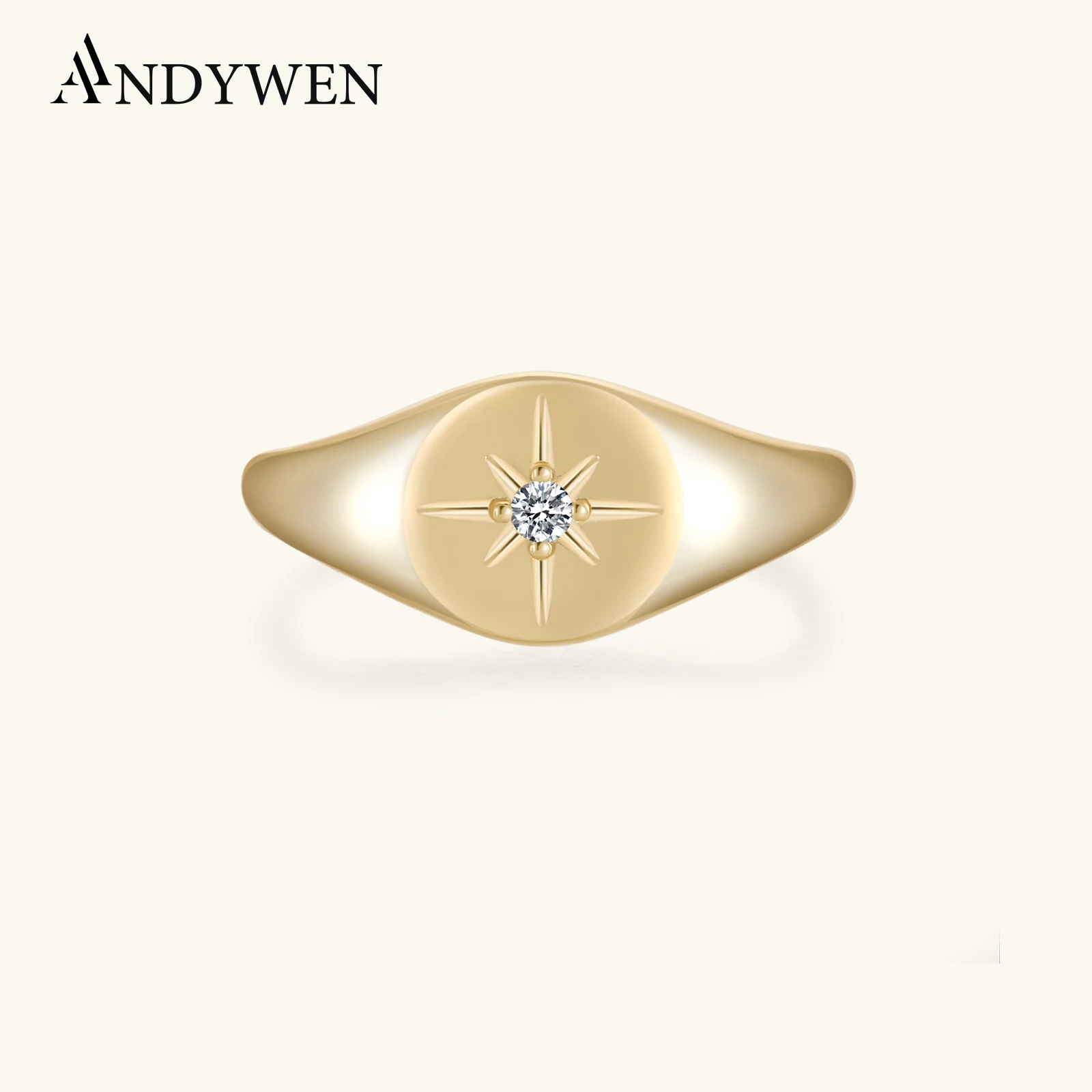 

ANDYWEN 925 Sterling Silver Gold Star Zircon Shinny Round Thick RIngs Women Rock Punk Classic Fashion Jewelry 2021 Wedding