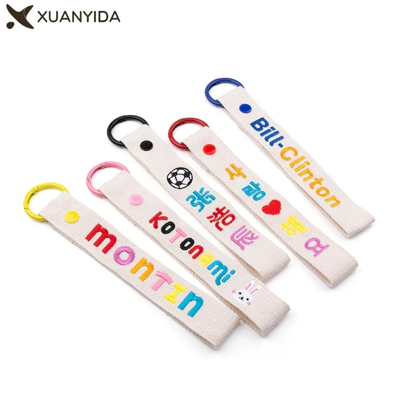 Personalized Customized Embroidered Keychain Custom Your Text Name Tag DIY Design Keyring Anti-lost Keychains keyholder Gifts