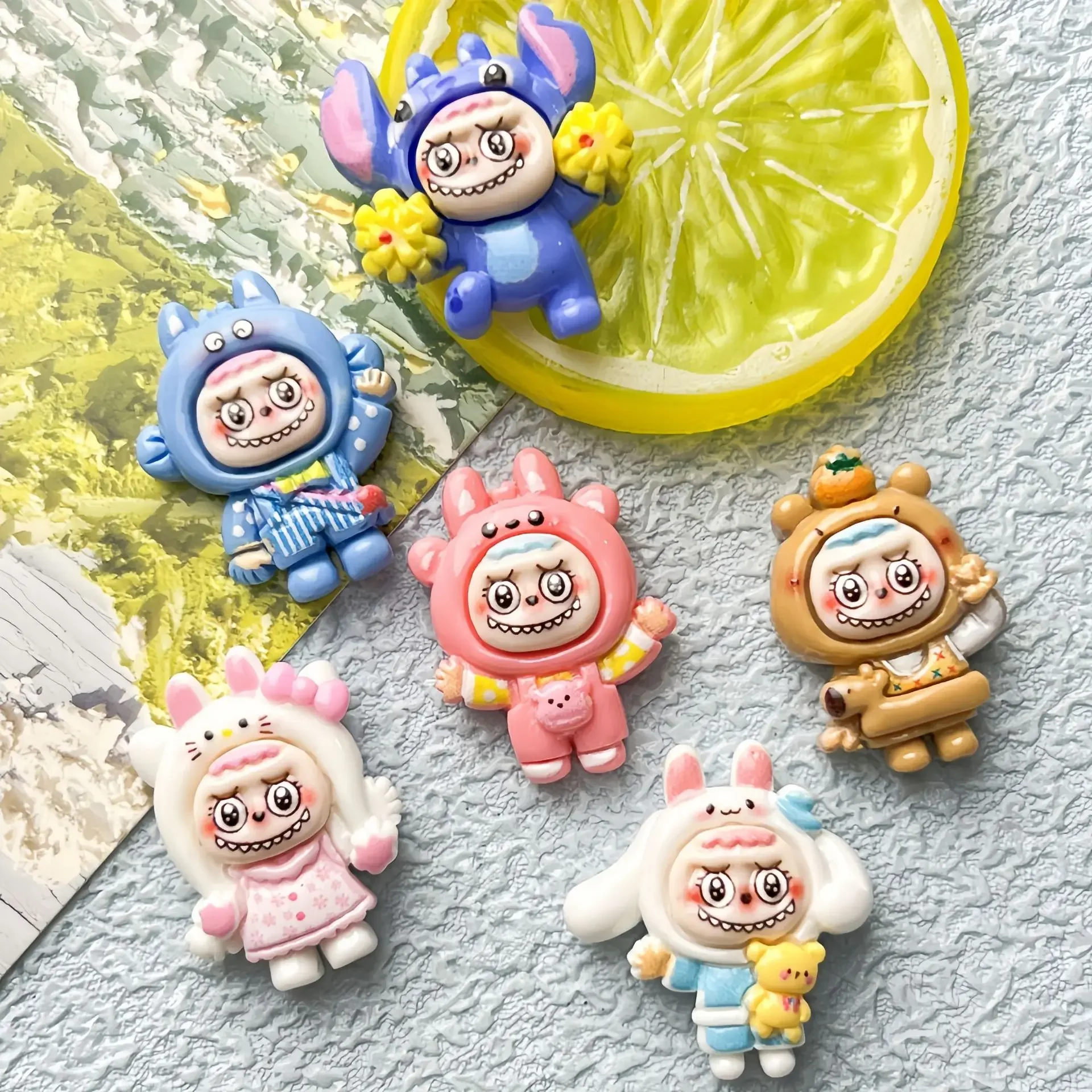 5Pcs Cute shidizai Cartoon Resin Flatback Diy Kawaii Resin Accessories Crafts Materials Scrapbooking Embellishment