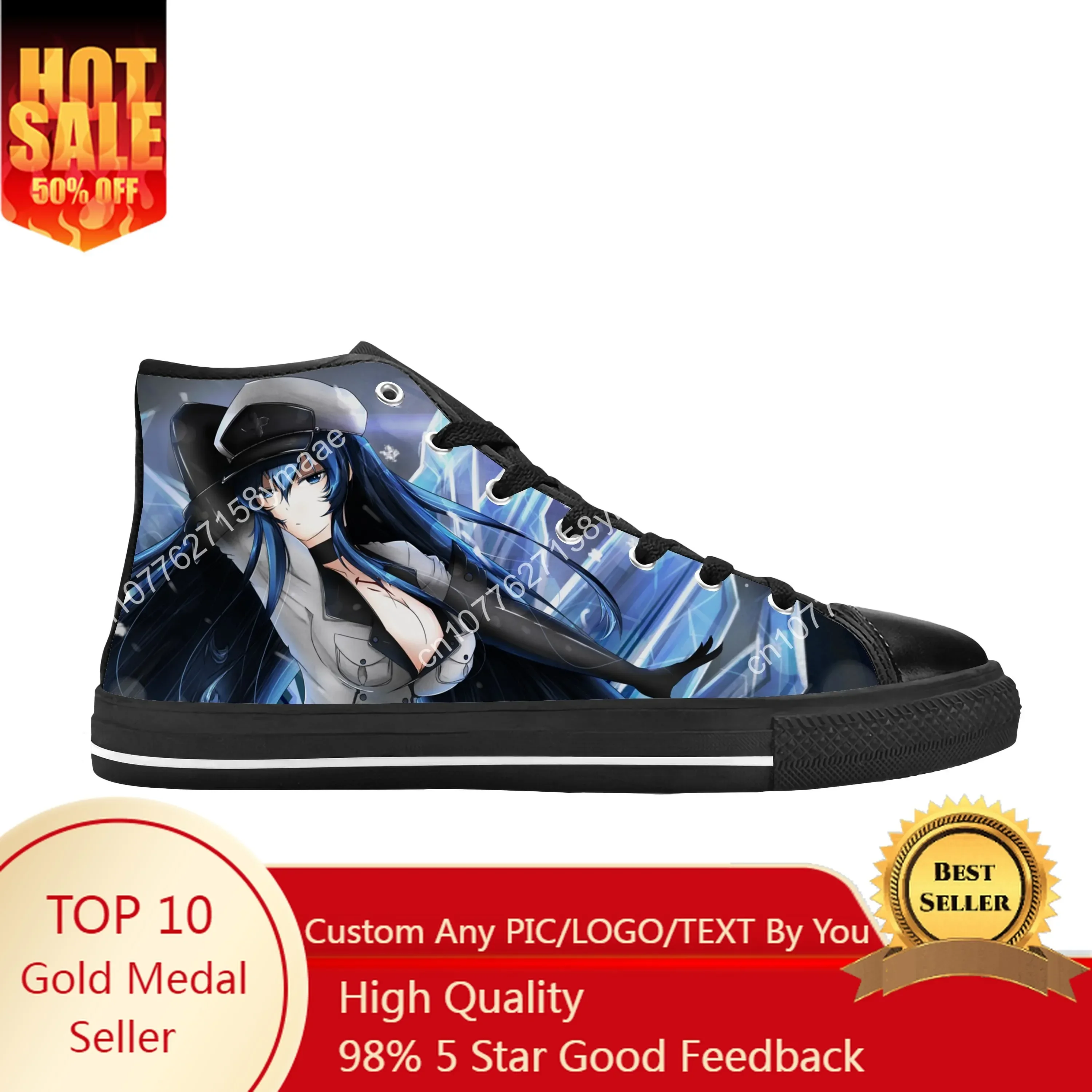 Japanese Anime Manga Comic Akame Ga KILL Esdeath Casual Cloth Shoes High Top Comfortable Breathable 3D Print Men Women Sneakers