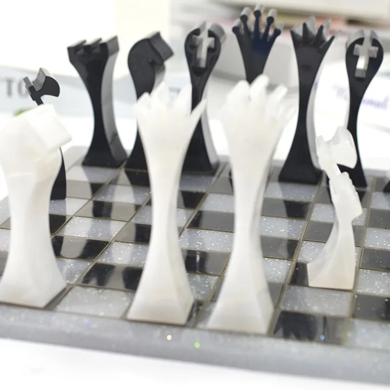 2pcs Chess Molds Silicone Moulds for Epoxy Resin Craft Chess Pieces Making Tray Flexible and Reusable Molds with Smooth Surface