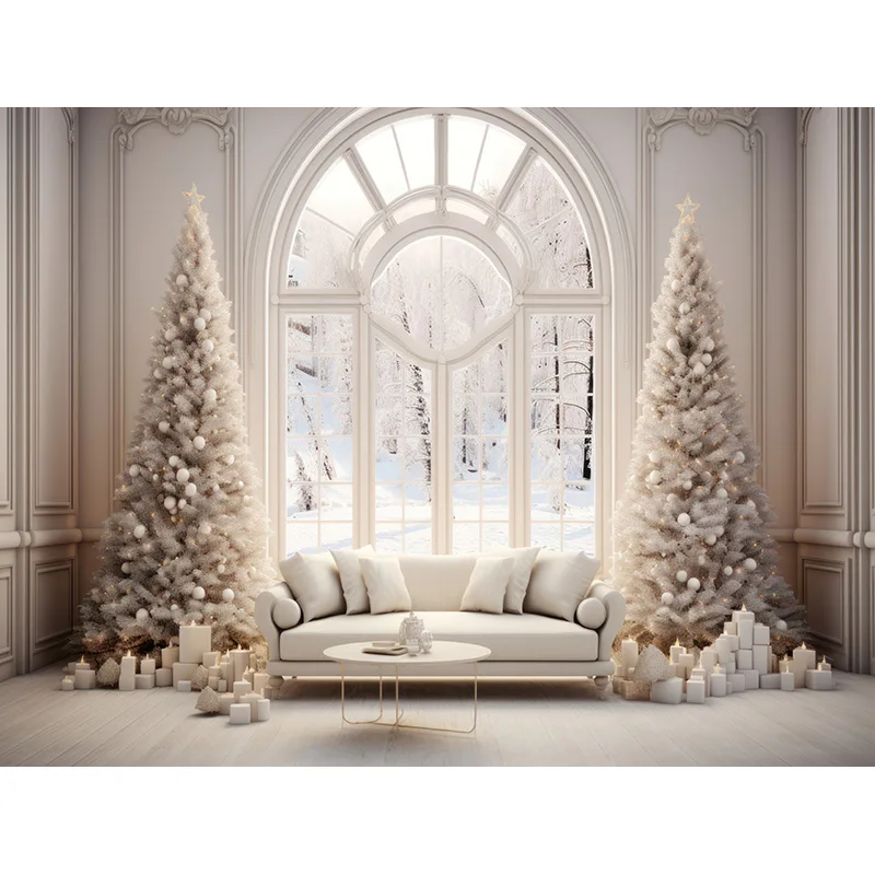Choinka nowy rok 2025 motyw fotografia tła rekwizyty estetyczne Xmas okno pokoju bombki tło do studia fotograficznego RS-01