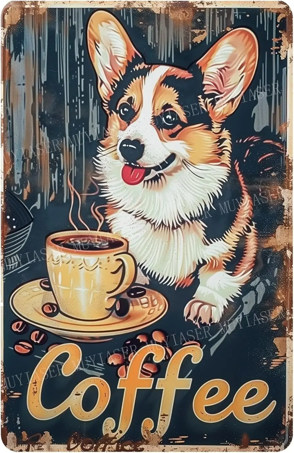 Metal Signs Corgi dog Coffee Sign Vintage Signs Retro Aluminum Tin Sign for Kitchen Office Home Bar Cafe Decor 8x12 Inch sign