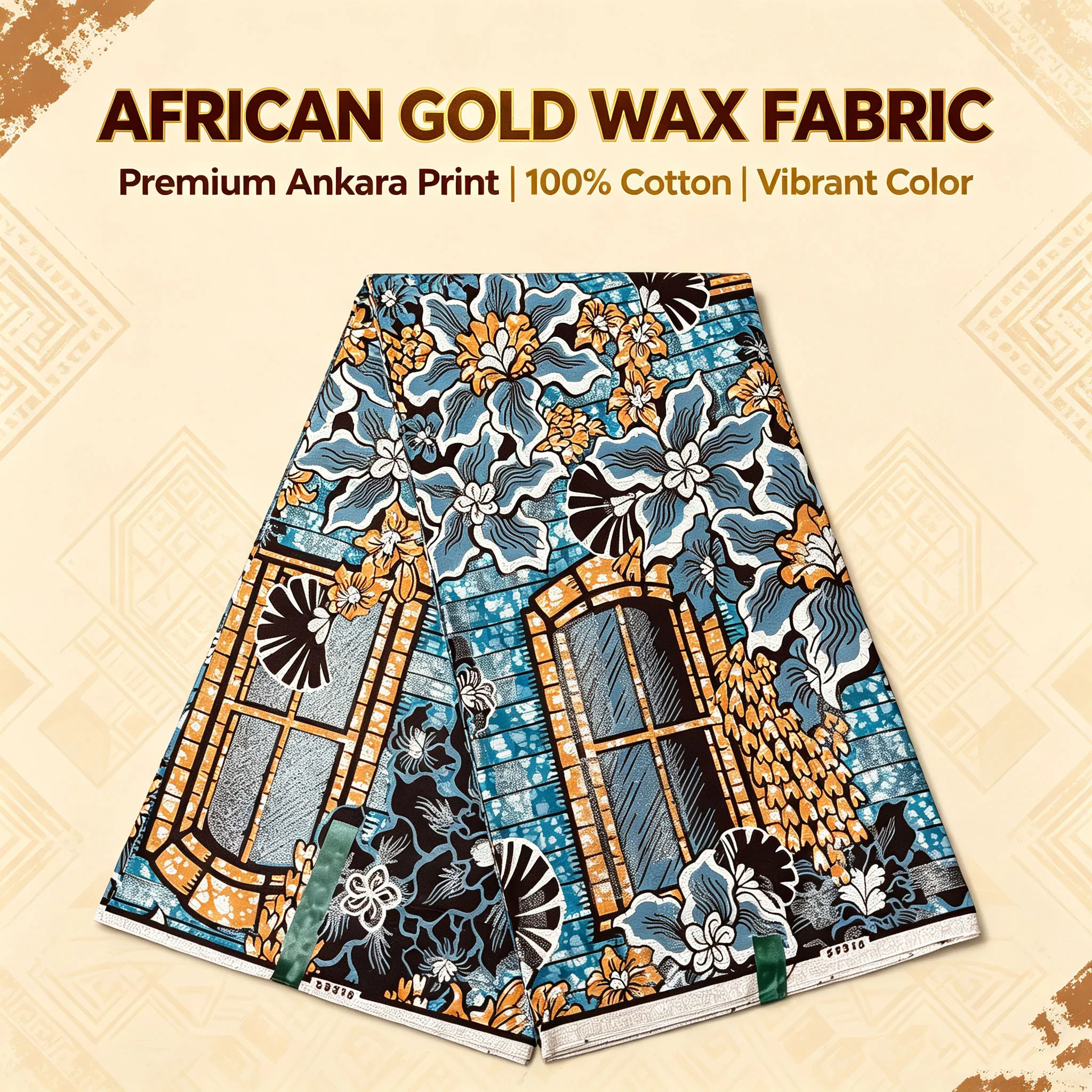 Real African Wax Print Fabric Blue Floral Window Ankara 100% Cotton Ghana Nigeria Pagne Material For Dress Sewing