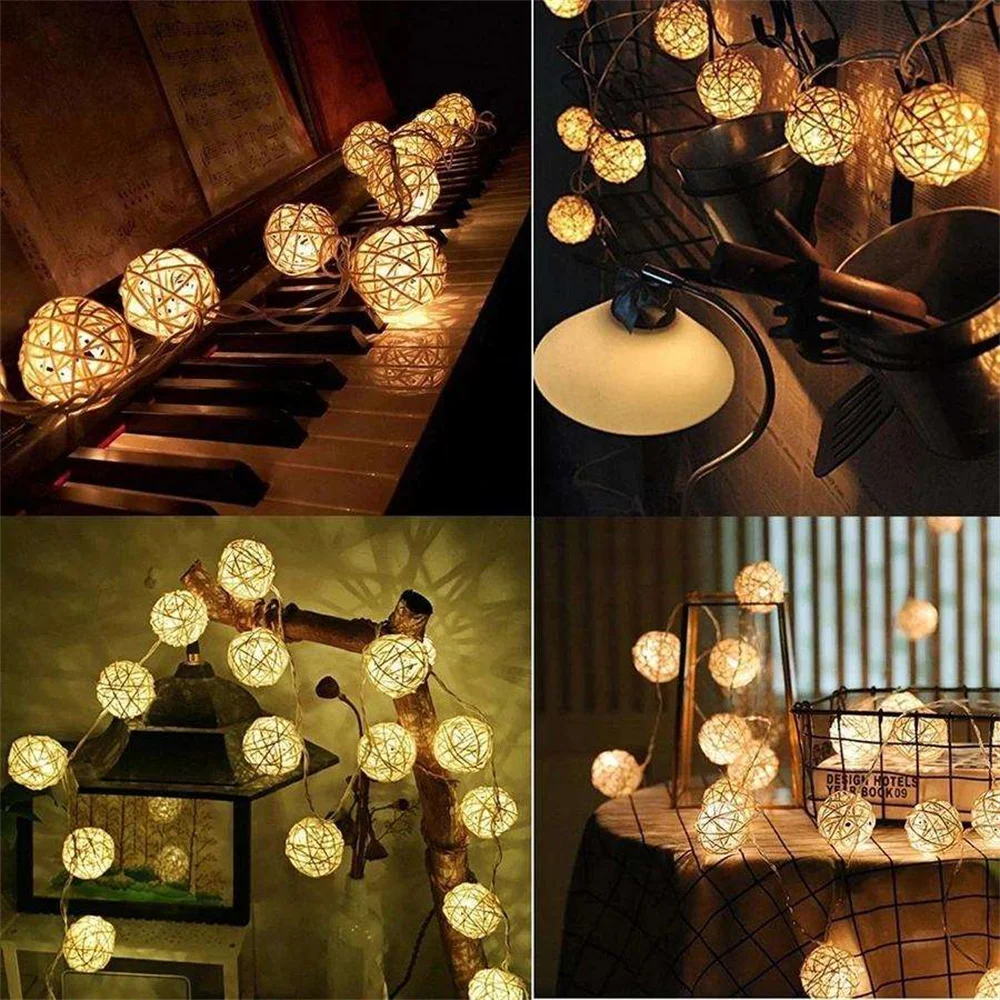 

Rattan Ball AA LED String Light 2M 20Led Warm White Fairy Light Holiday Light For Party Christmas Wedding Decoration