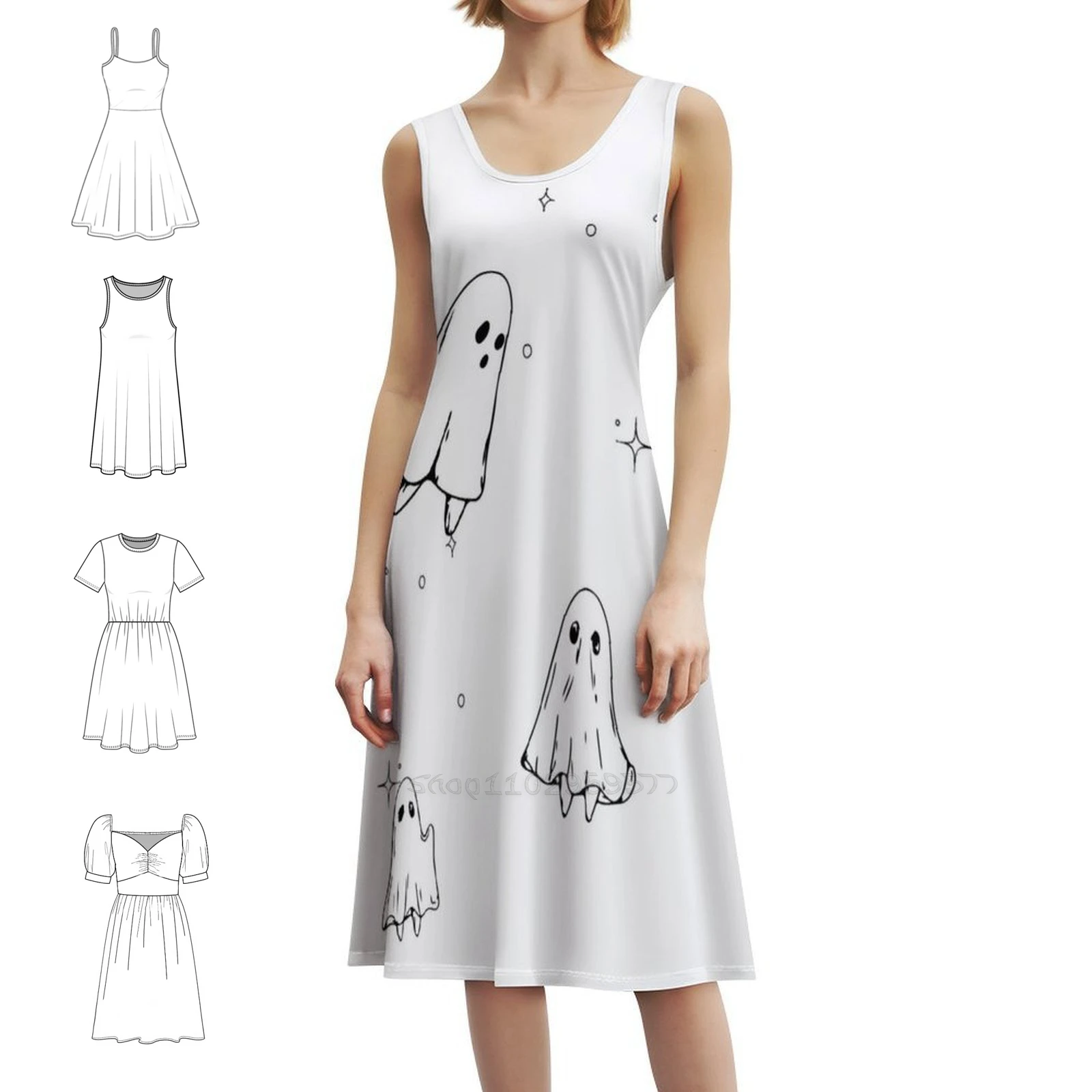 فستان بوهيمي عتيق من الدرج إلى السماء بأكمام منتفخة أو خيارات بدون أكمام للنساء فستان شبح حكاية فوكلور #1