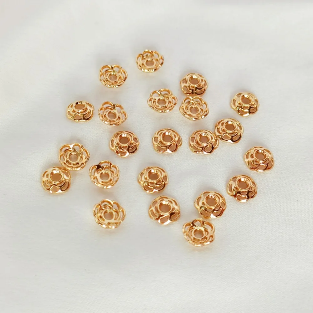 14K Gold-plated Hollowed-out Flower-shaped Flower Stands Caps Spacer Scattered Beads DIY Handcrafted Ornaments Stands Jewelry