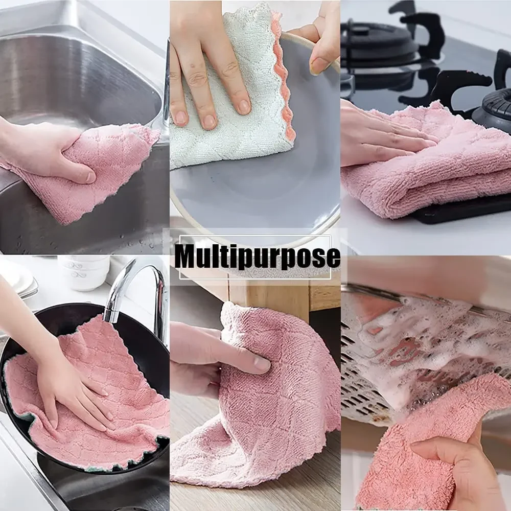 10/1Pcs Double Sided Cleaning Cloth Absorbent Microfiber Towel Furniture Glass Dish Washing Wipe Cloth Kitchen Non Stick Oil Rag