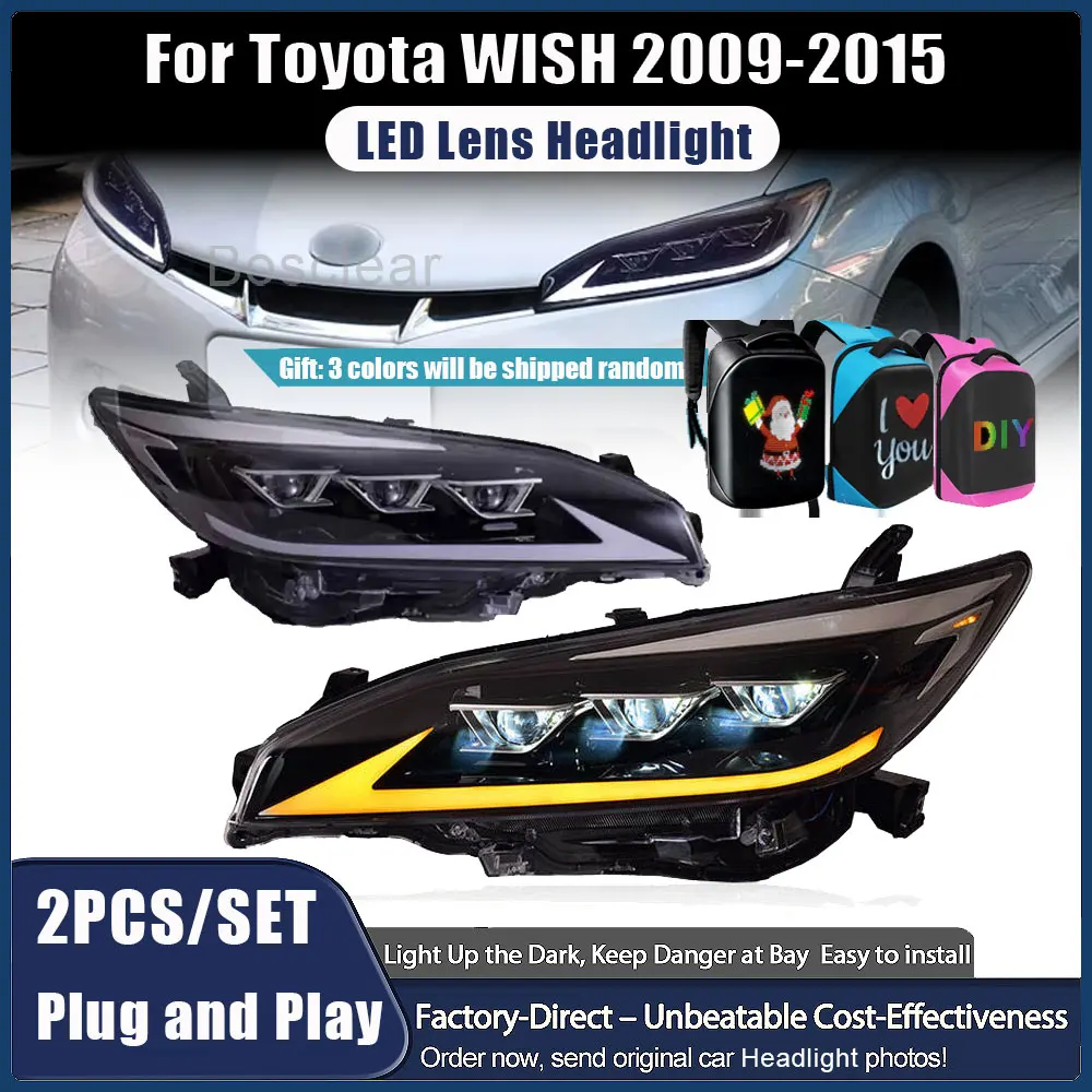 

2pcs Headlights Assembly For Toyota Wish 2009-2015 LED Head Lamp Dynamic Turn Signals DRL Daytime Running Light Auto Accessories