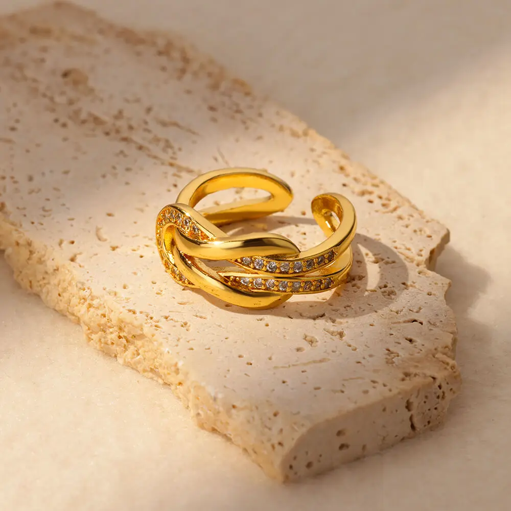 Fashion Zircon Infinity Symbol Rings For Women Gold Color Stainless Steel Adjustable Geometric Ring Wedding Jewelry Gift Femme
