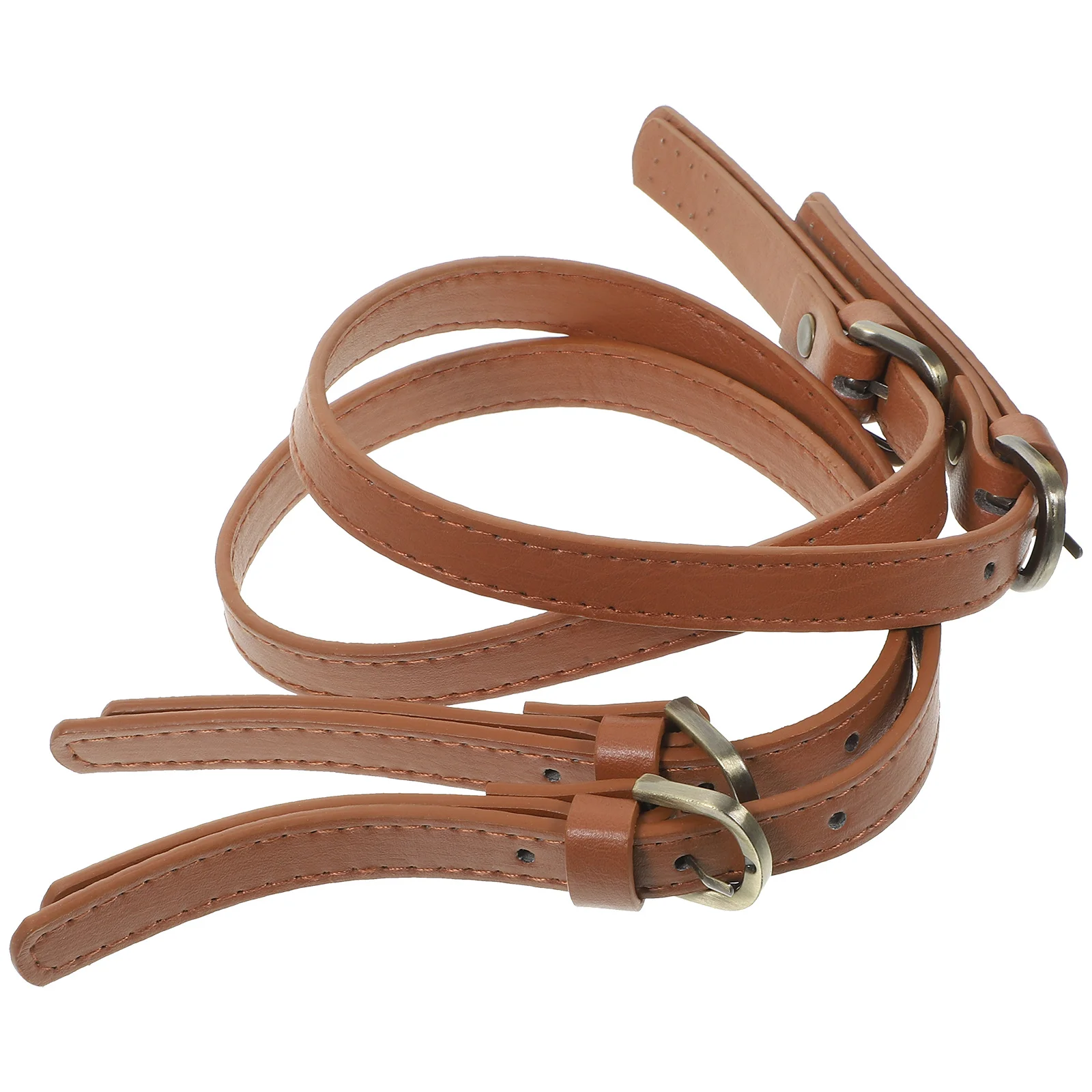 

2 pcs Double Buckle Bag Strap Adjustable Synthetic Tote Replacement Handle For Handbag Pouch Clutch Brown