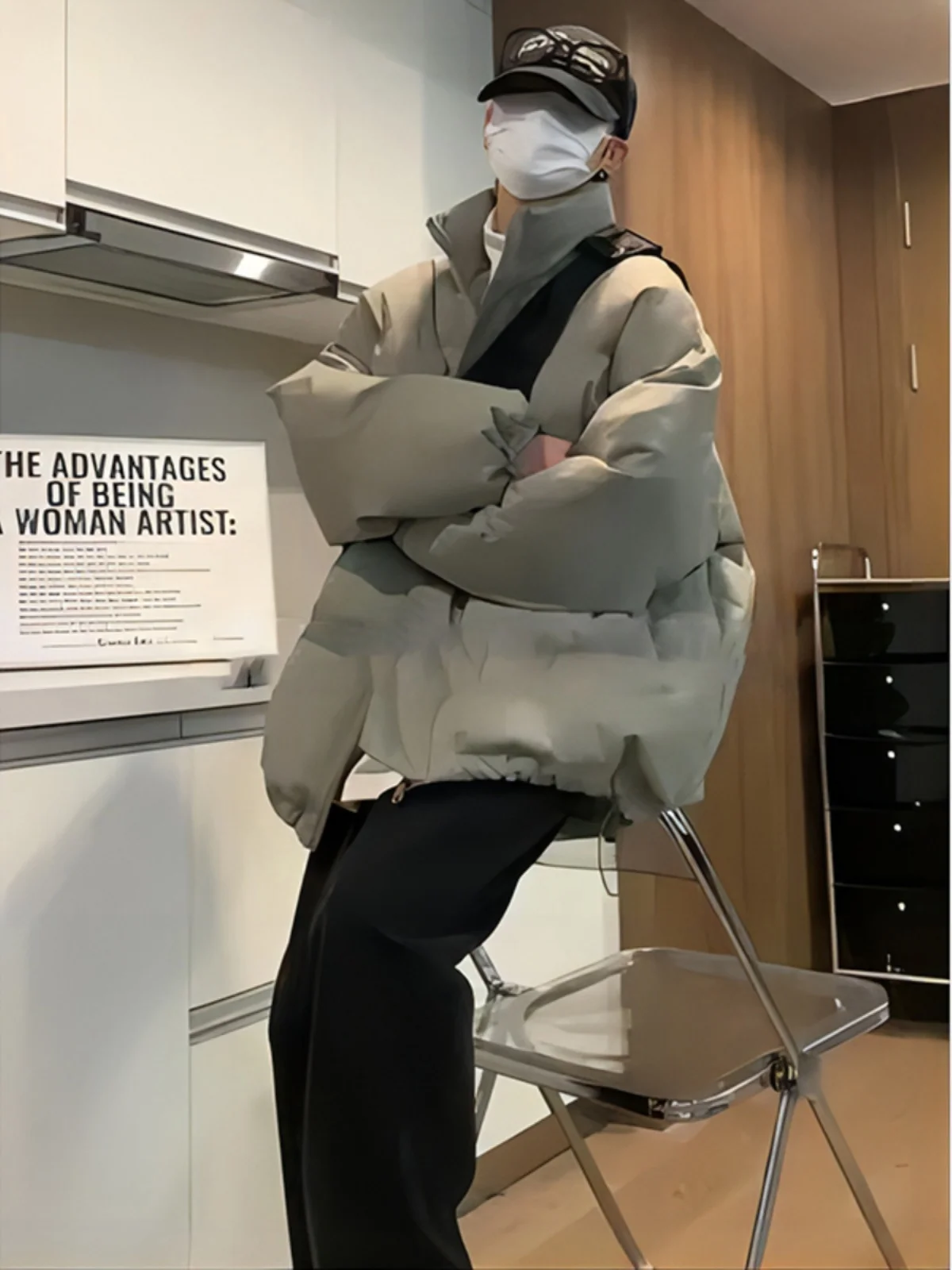 

Overcoat Youth down Cotton Jaet Men's Oversize Bread Sle Winter Warm Thiened American Sle Street Faion Outerwear