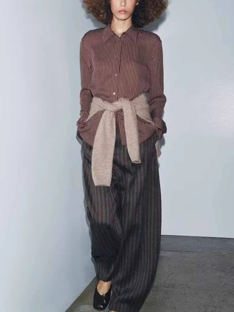 

Зимний новый европейский и американский стиль, модная женская одежда, свободная универсальная полосатая рубашка с длинными рукавами