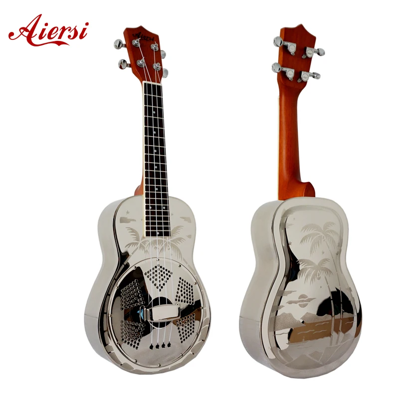 Aiersi brand Resonator Ukulele travel guitar with bag concert ukelele With Hawaii Tree Sandblasted