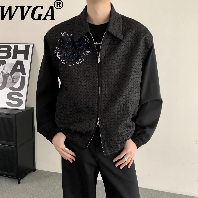 WVGA Spring New Men Tide Dark Fashion Niche High-End Three-Dimensional Rose Texture Cardigan Jacket Shoulder Padded Coats W19835