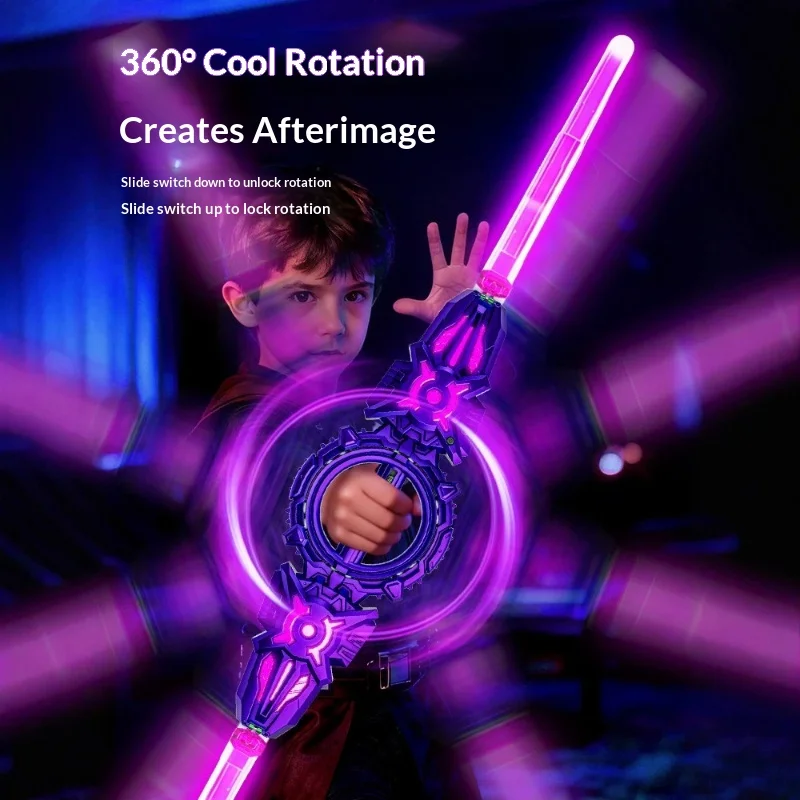 Double Bladed Fire Spin Lightsaber Bidirectional Retractable 360 Rotating 24 Color Changing Glowing Toy For Boys Birthday Gift