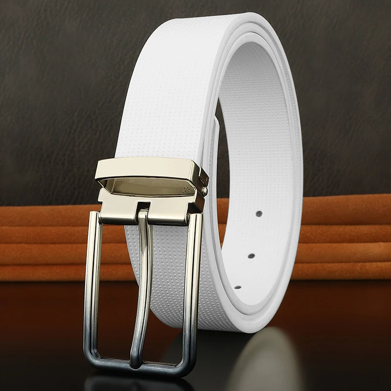 Fashion blue pin buckle belts men high quality brand luxury white genuine leather cowhide casual young boy jeans ceinture homme