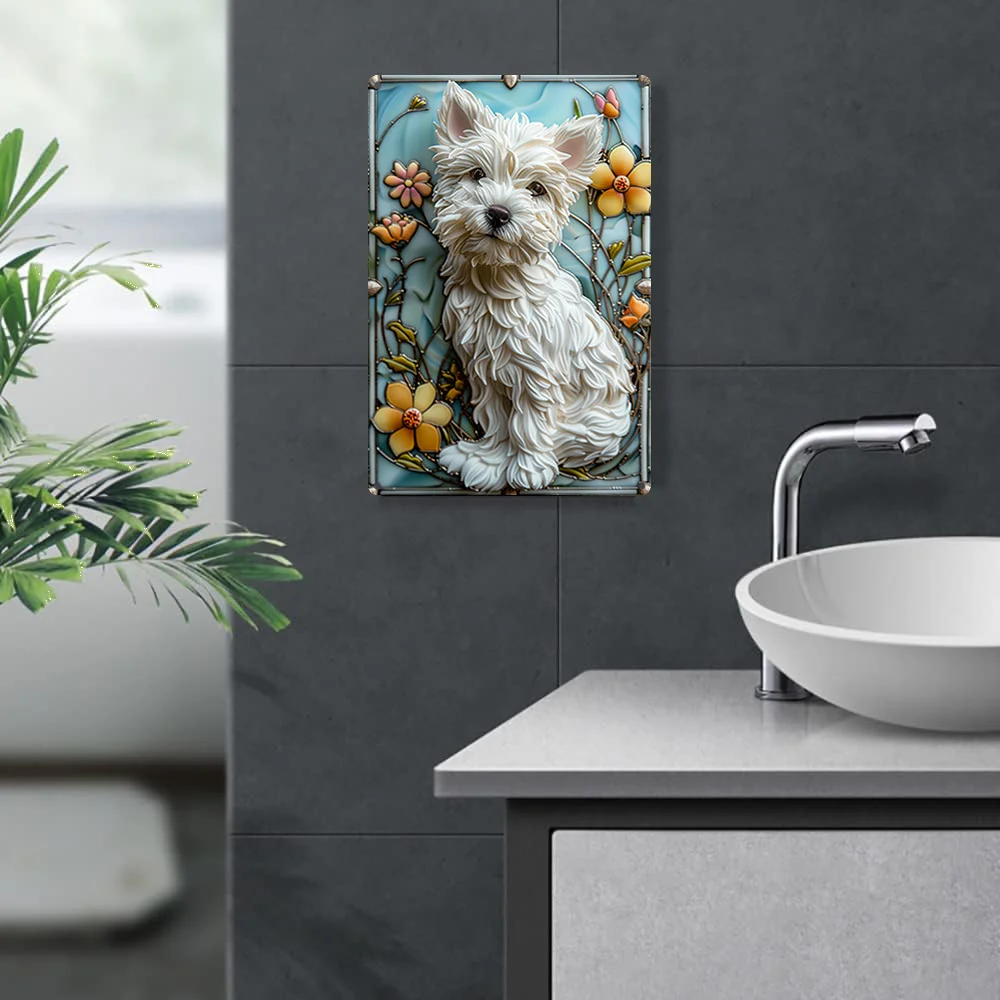 Vintage West Highland White Terrier Metal Sign - Wall Decor For Home, Gym, Bathroom, Garden - Humorous Autumn & Winter Theme