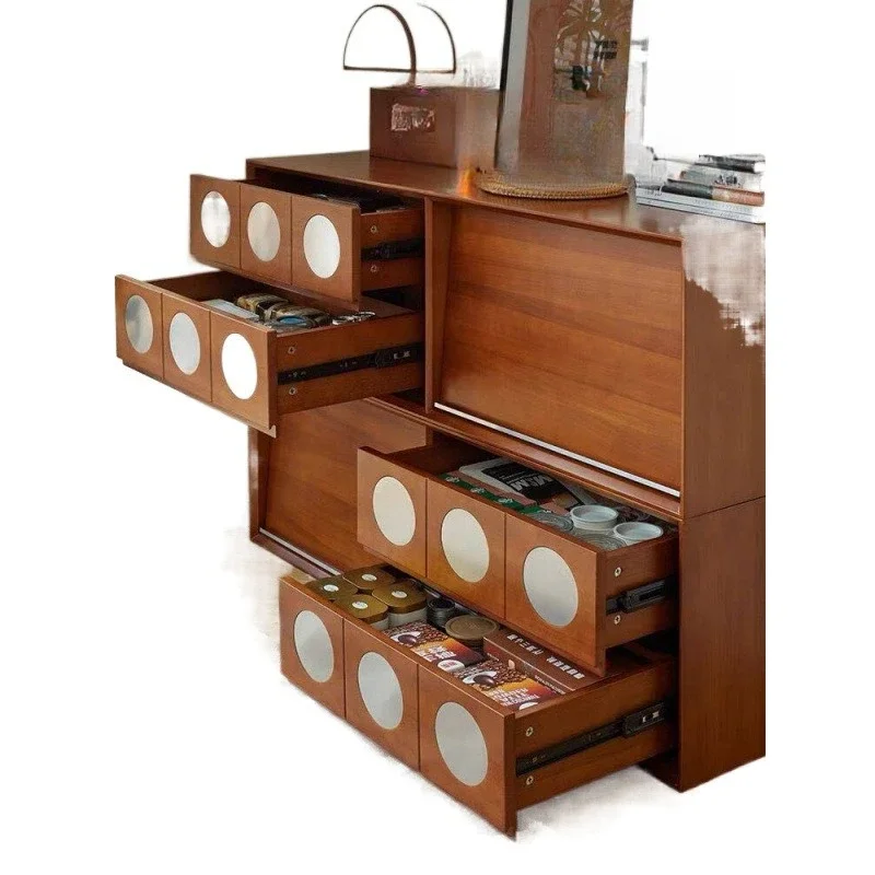 Nordic solid wood TV floor cabinet, free combination solid wood module card door storage cabinet