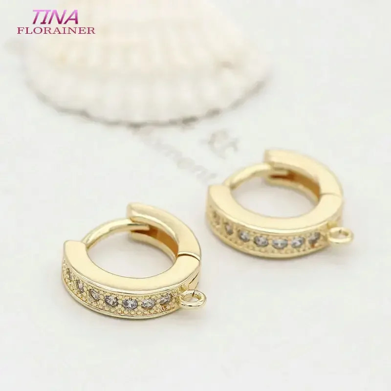 4PCS 14x12.6MM 14K Gold Color Brass with Zircon Round Earrings Hoop Earring Clip High Quality DIY Jewelry Making Findings