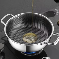 410 Stainless Steel Soup Pot Wok Frying Pan Honeycomb Bottom Non Stick Pan Induction Cooker Gas Stove General 28/30CM Skillet