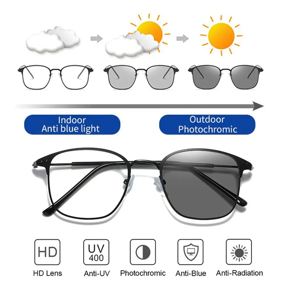 Anti Blue Light Photochromic Glasses Men Women UV400 Sunglasses Anti Radiation Lens Computer Eyeglasses Gaming Eyewear