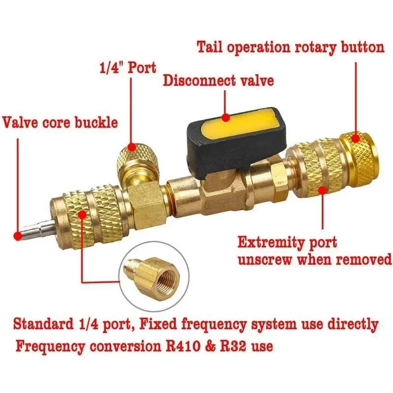 HVAC Valve Core Remover Installer with Dual Size SAE 1/4 & 5/16 Port Air Conditioning Line Repair Tools for R22 R410A Car Tool