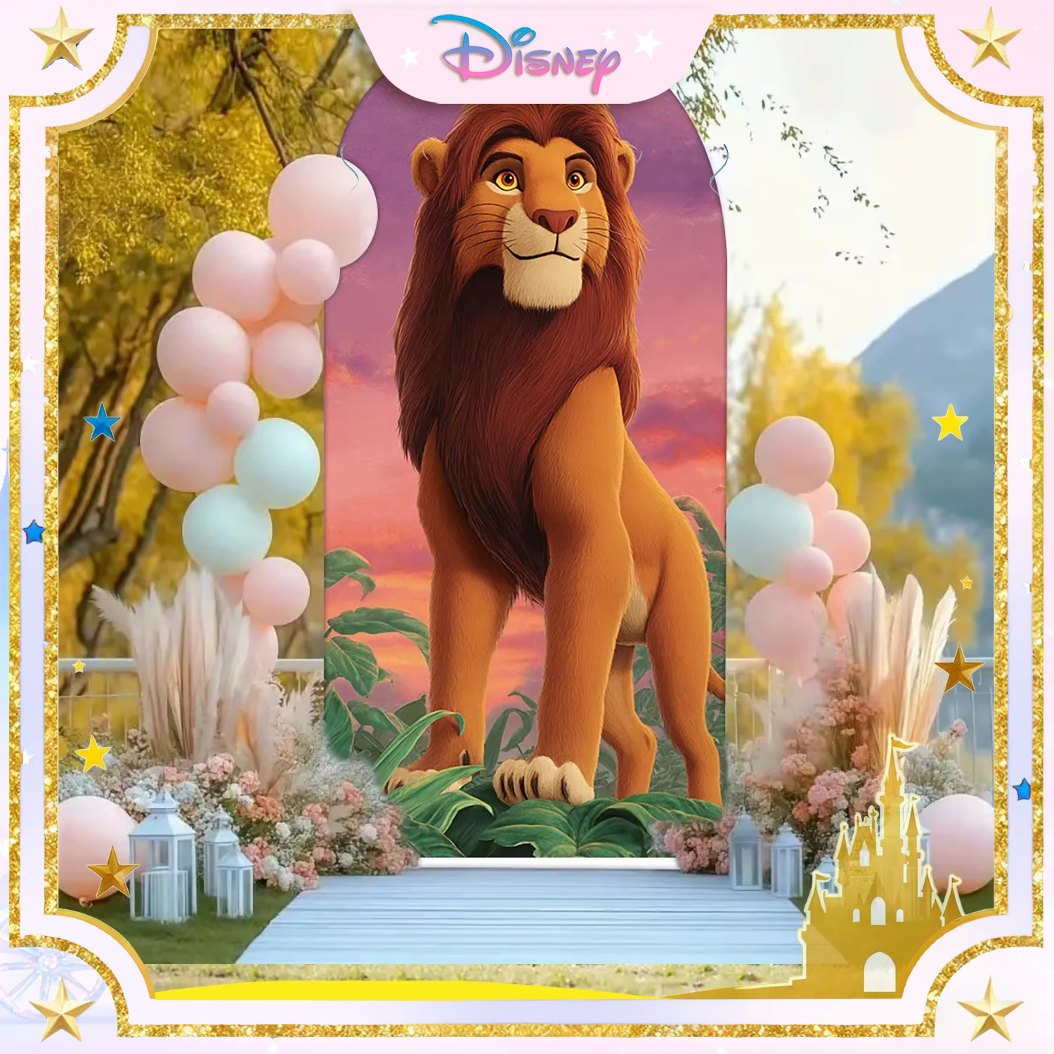 

Disney Jungle Animal Backdrop + Green Balloon Archway, Children's Jungle Adventure Birthday Backdrop