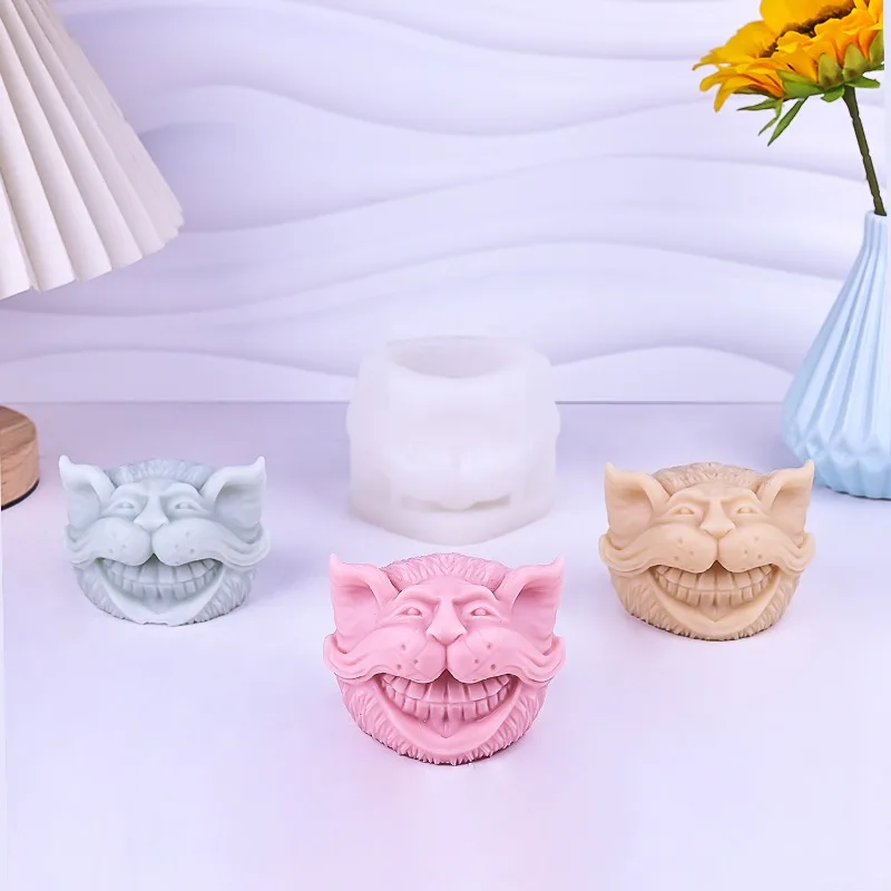 Funny Cat Silicone Mold Handmade Cartoon Grin Cat Candle Plaster Resin Moulds Chocolate Cake Ice Cube Baking Tools Crafts Gifts