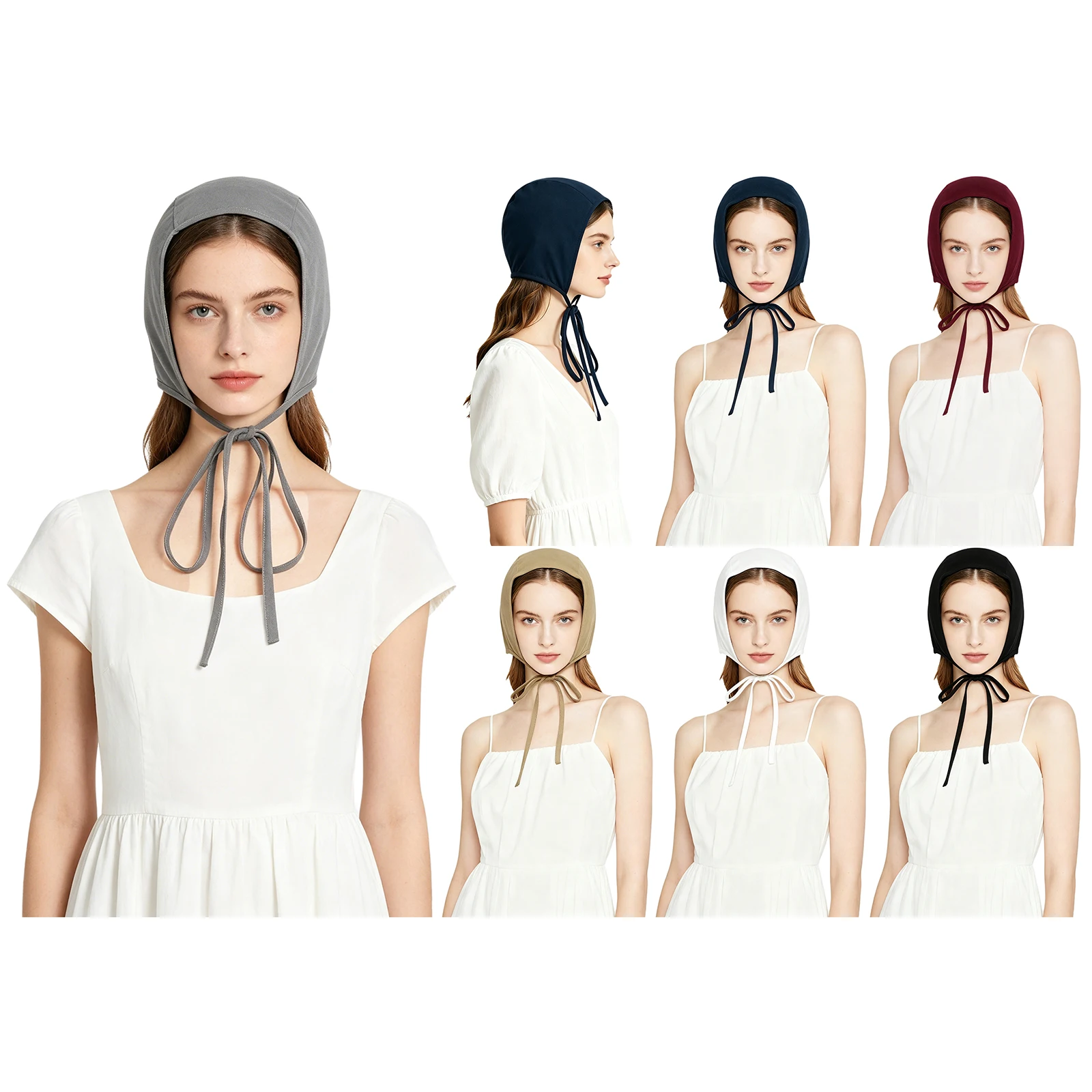 Women Medieval Victorian Colonial Coif Cap Adjustable Chin Straps Brimless Hat Headpiece for Daily Wear Party Festivals