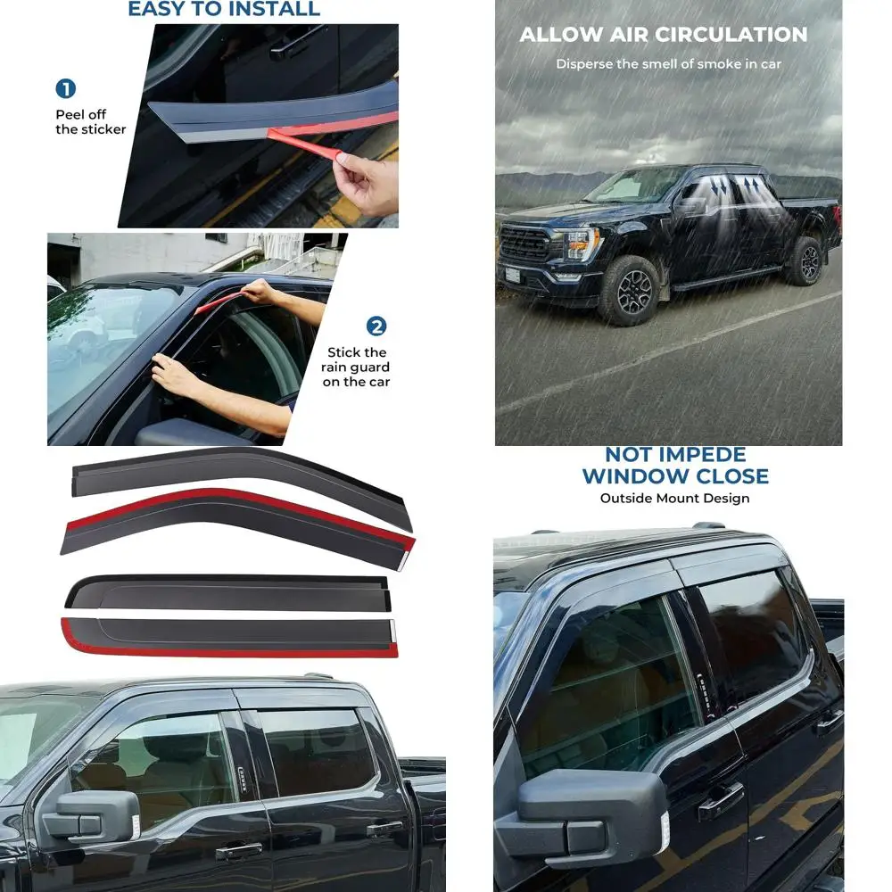 

Низкопрофильный вентиляционный козырек, совместимый с Ford F150 2015-2024, 2017-2024 F-150 Raptor Crew Cab, наружное крепление, защита от дождя на окно автомобиля