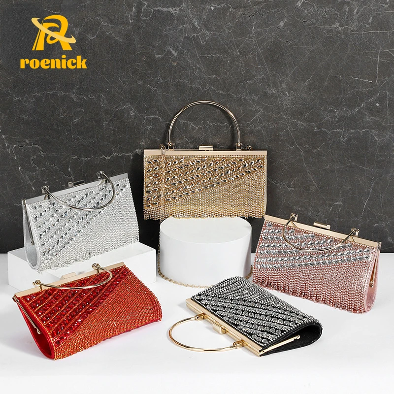 

ROENICK Women Rhinestone Tassel Evening Bags Female Banquet Party Club Tote Wedding Dinner Clutch Luxury Chain Shoulder Handbags