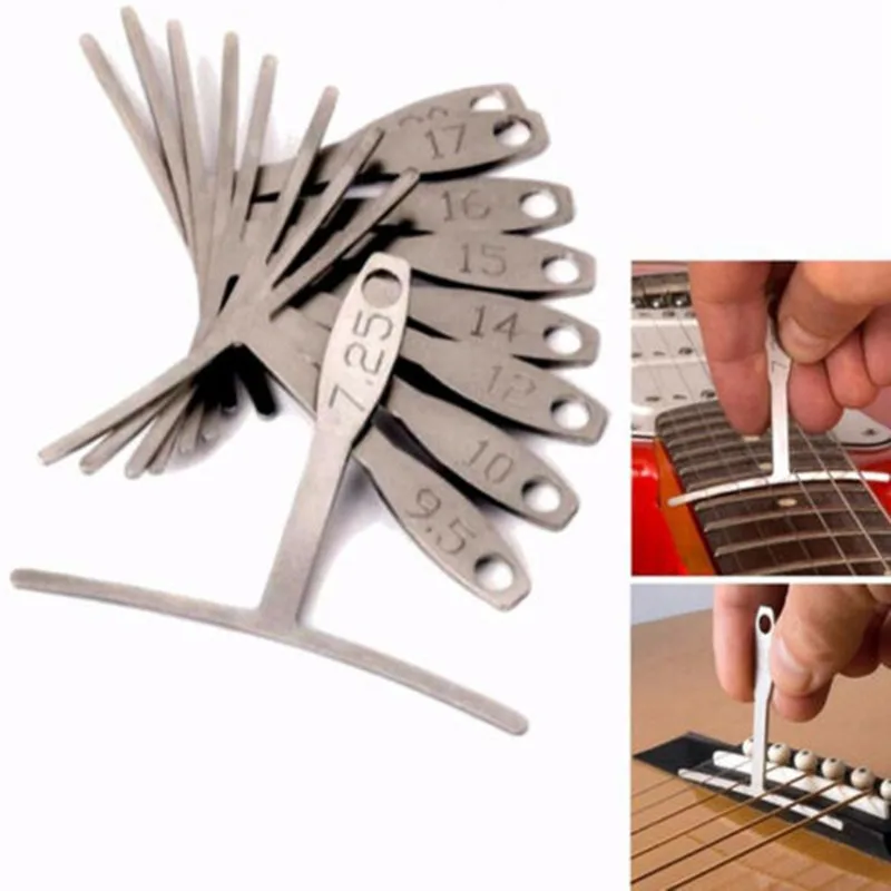 9pcs Guitar Spoke Gauge T-Shape Ruler Fingerboard Measure Luthier Tool Neck Frets Arc Adjustment Measure Caliper