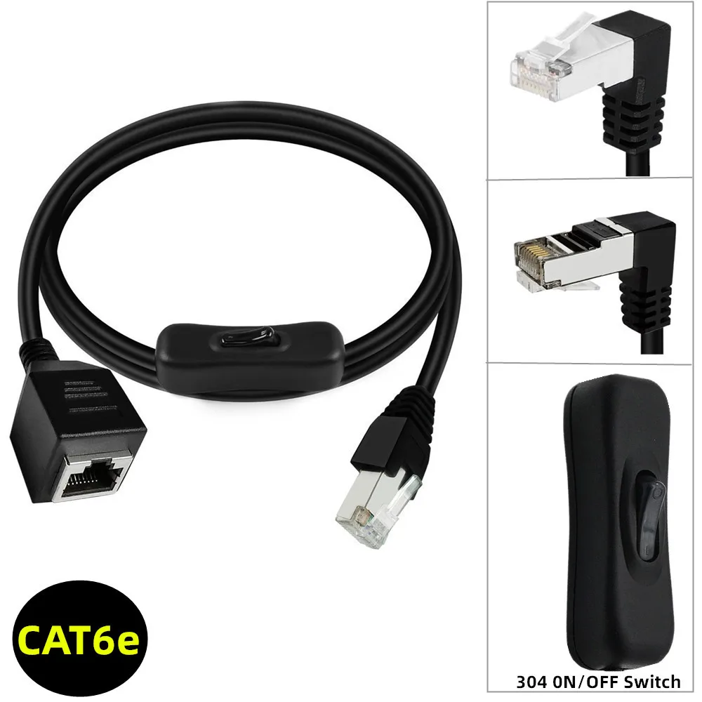 Ethernet-Verlängerungskabel CAT6e RJ45-Verlängerungskabel mit Ein-Aus-Schaltern Stecker auf Buchse/90 Grad RJ 45 8p8c Netzwerkkabel 0,6 m 1 m