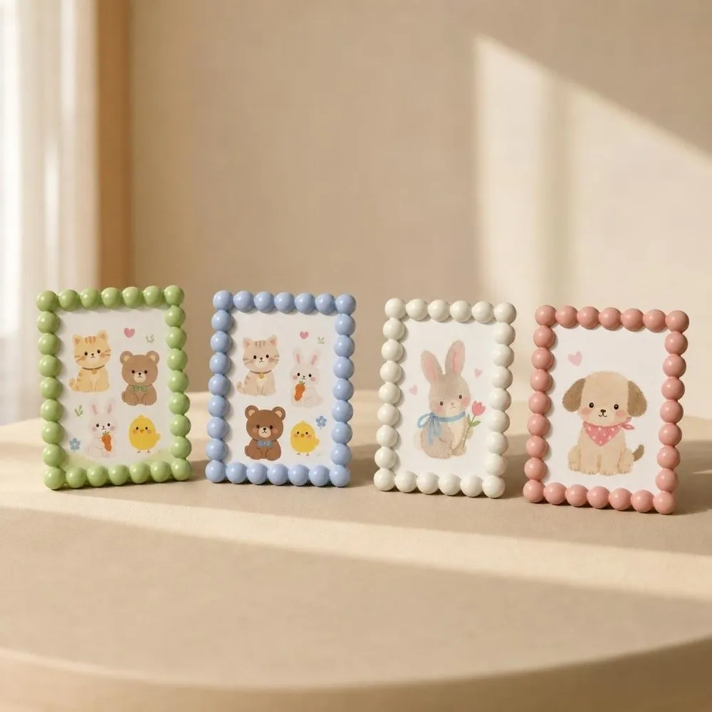Modern Beaded Edge Picture Frame Round Bead Plastic Macaron Colors Tabletop Photo Display Photo Frame Stand Home Office Bedroom