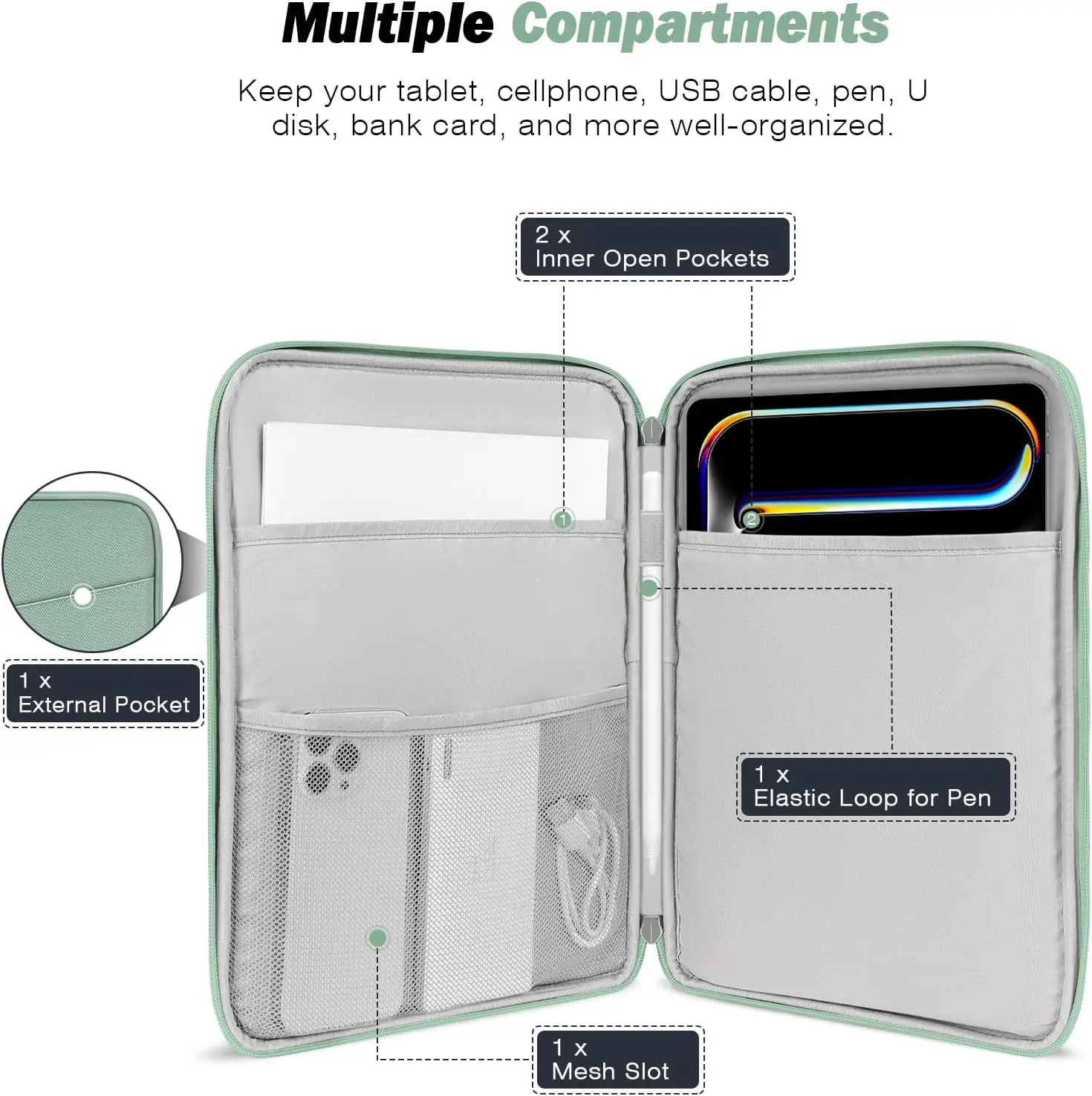 12.9인치 태블릿 슬리브 가방, 13인치 뉴 아이패드 프로 M4 & 에어 M2 2024, 아이패드 프로 12.9인치 M2&M1, 갤럭시 탭 S8+/S9+ 호환