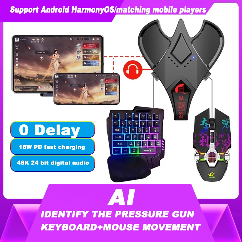 Automatic Pressure Grabbing Gun Eating Chicken Throne Artifact Mobile Game Peripherals,Half Hand Gaming Keyboard and Mouse Combo